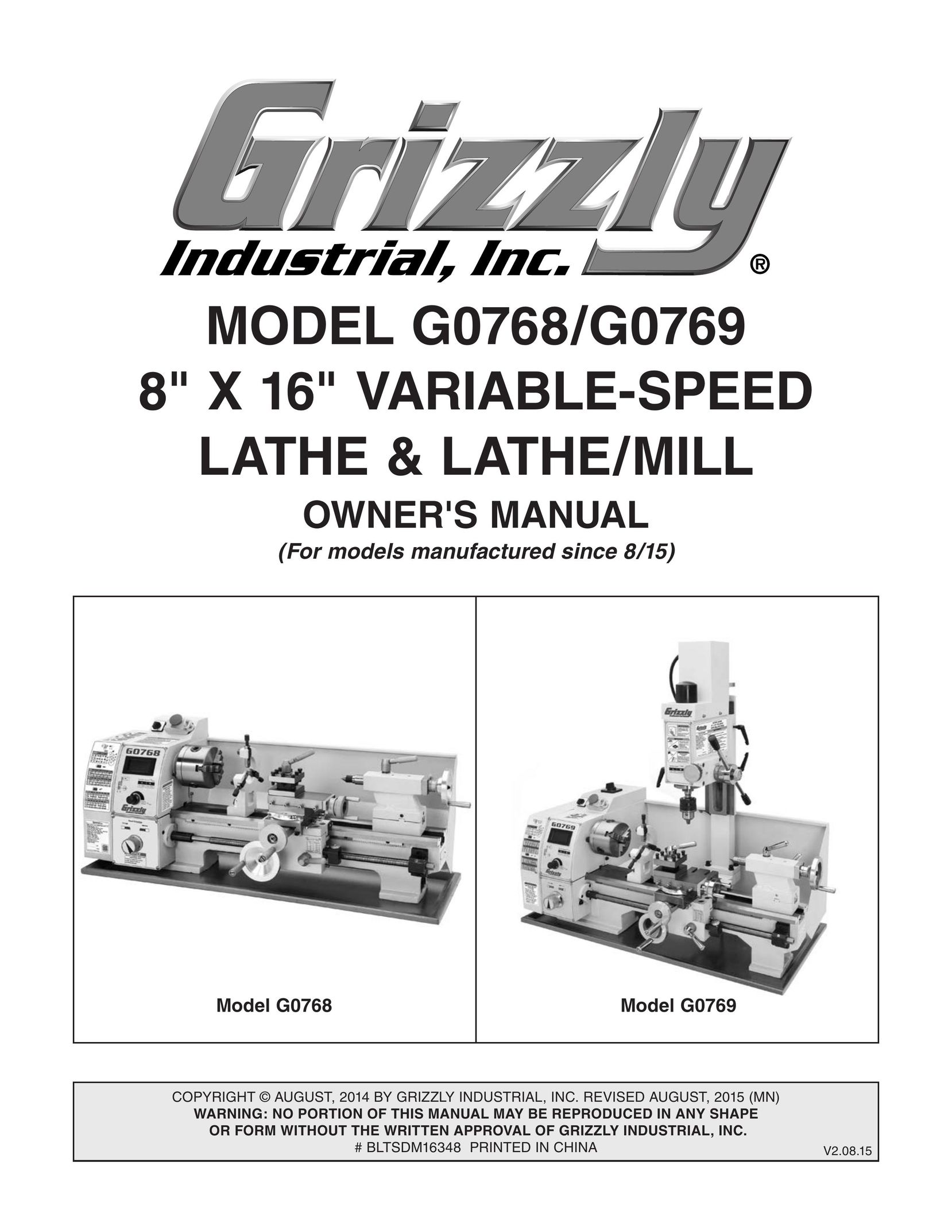Grizzly G0768 Lathe User Manual