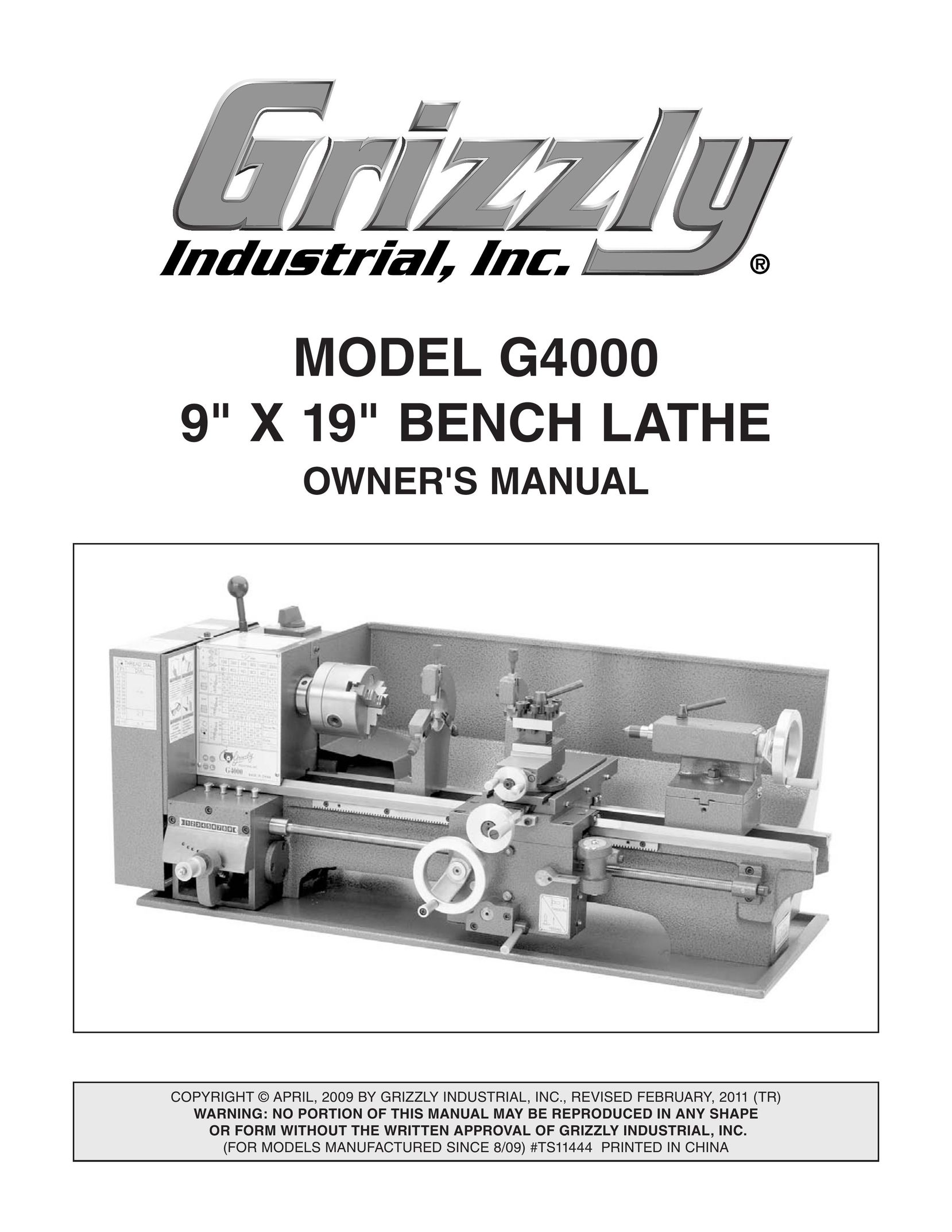 Grizzly G4000 Lathe User Manual