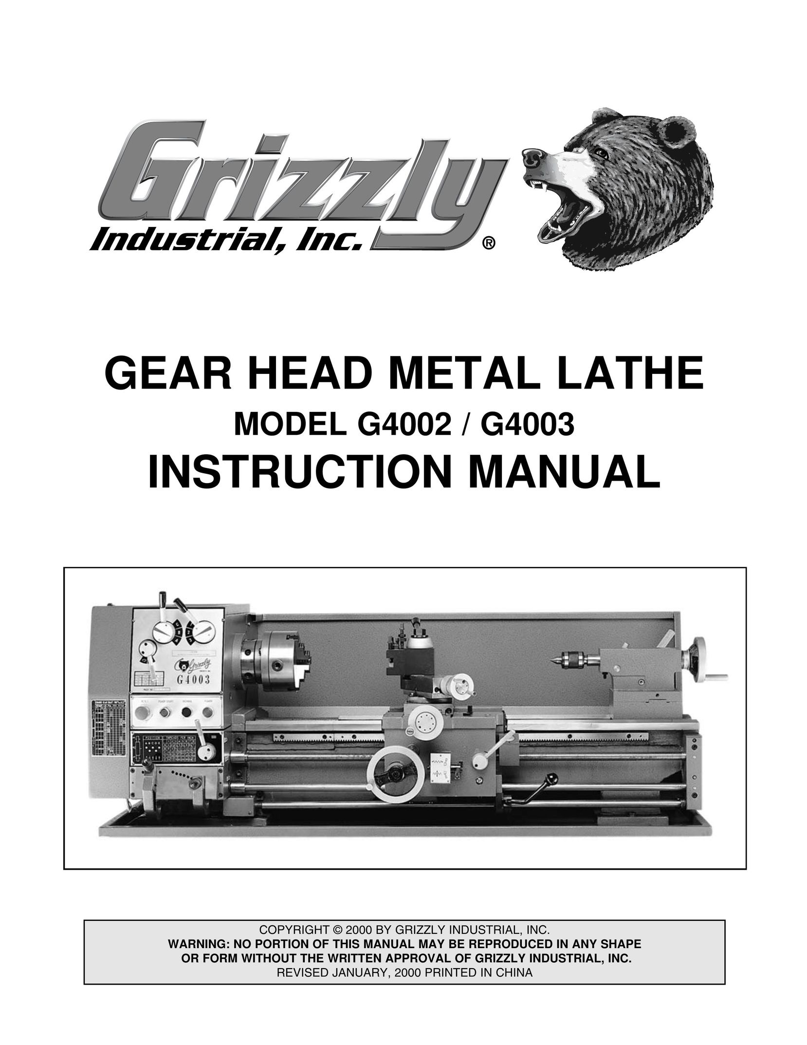 Grizzly G4003 Lathe User Manual