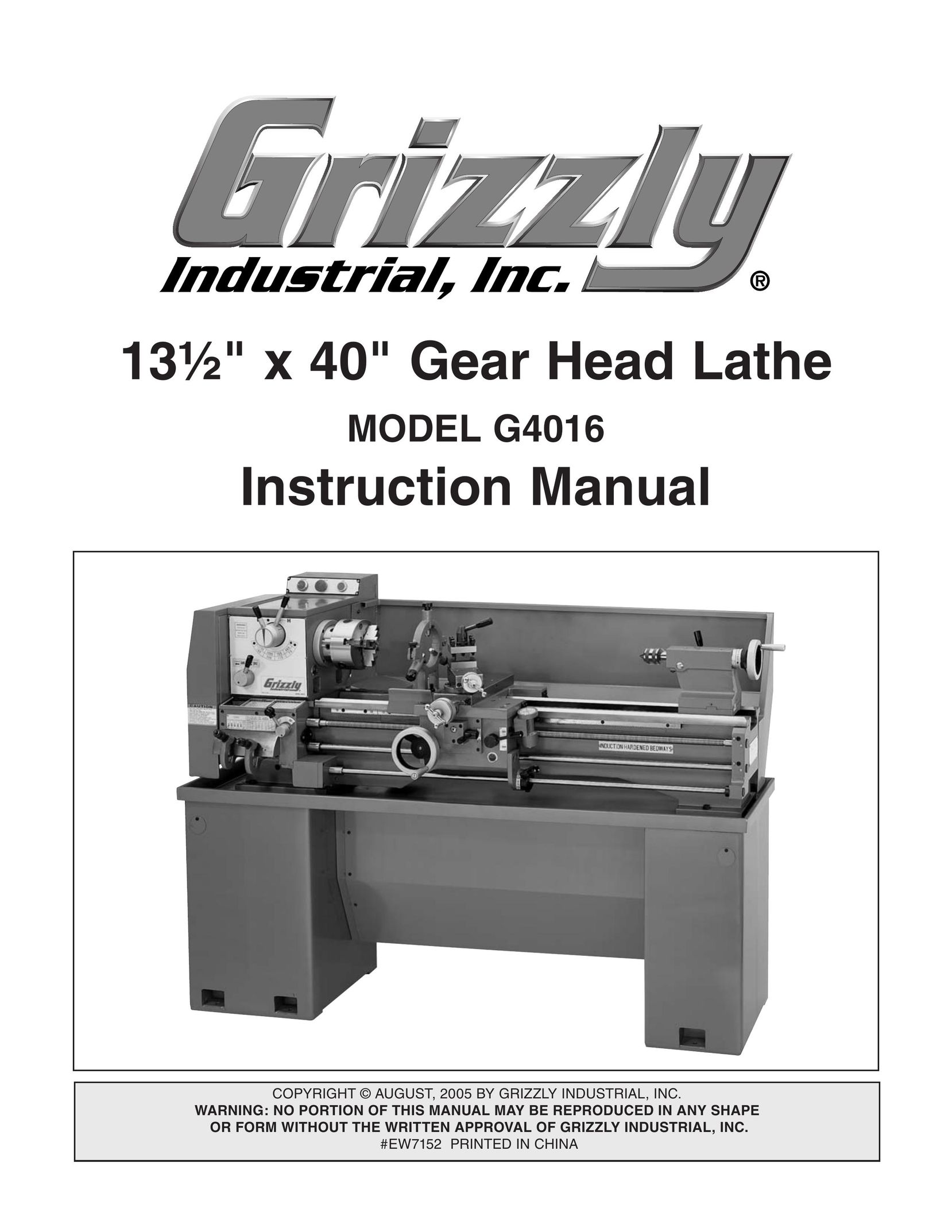 Grizzly G4016 Lathe User Manual