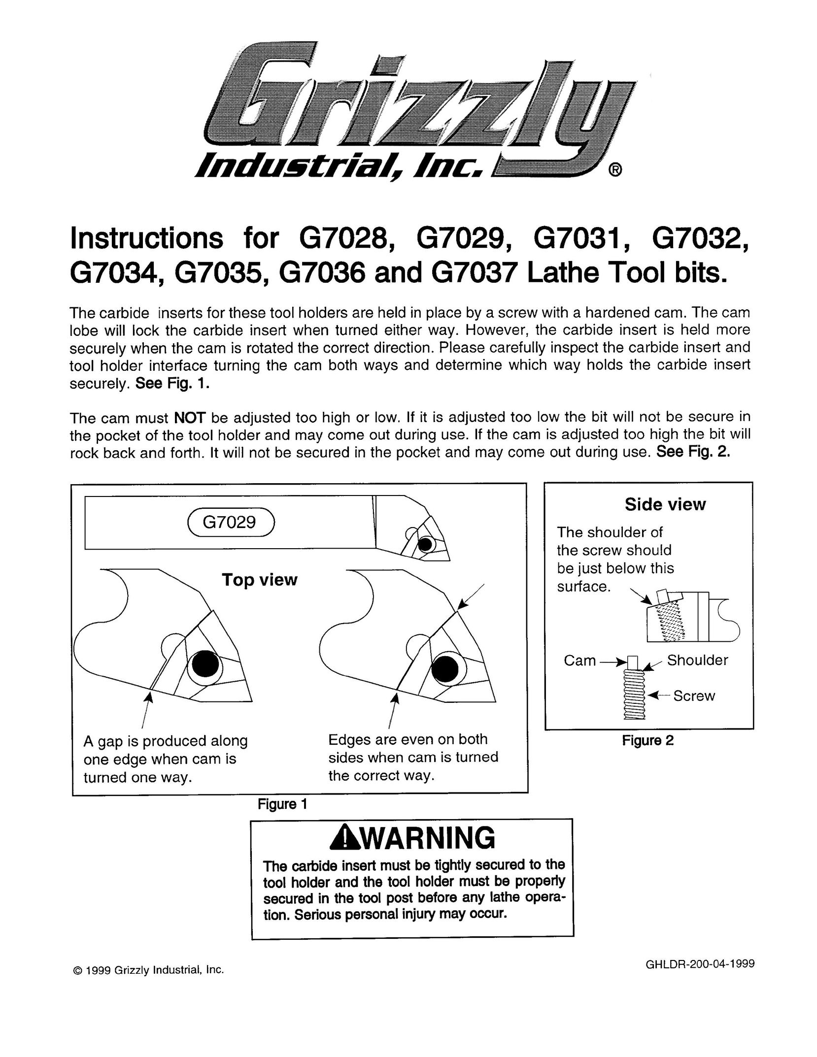 Grizzly G7028 Lathe User Manual