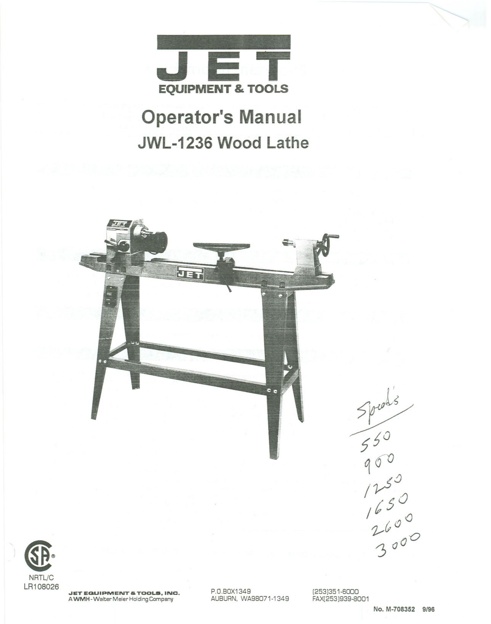 Jet Tools JWL-1236 Lathe User Manual