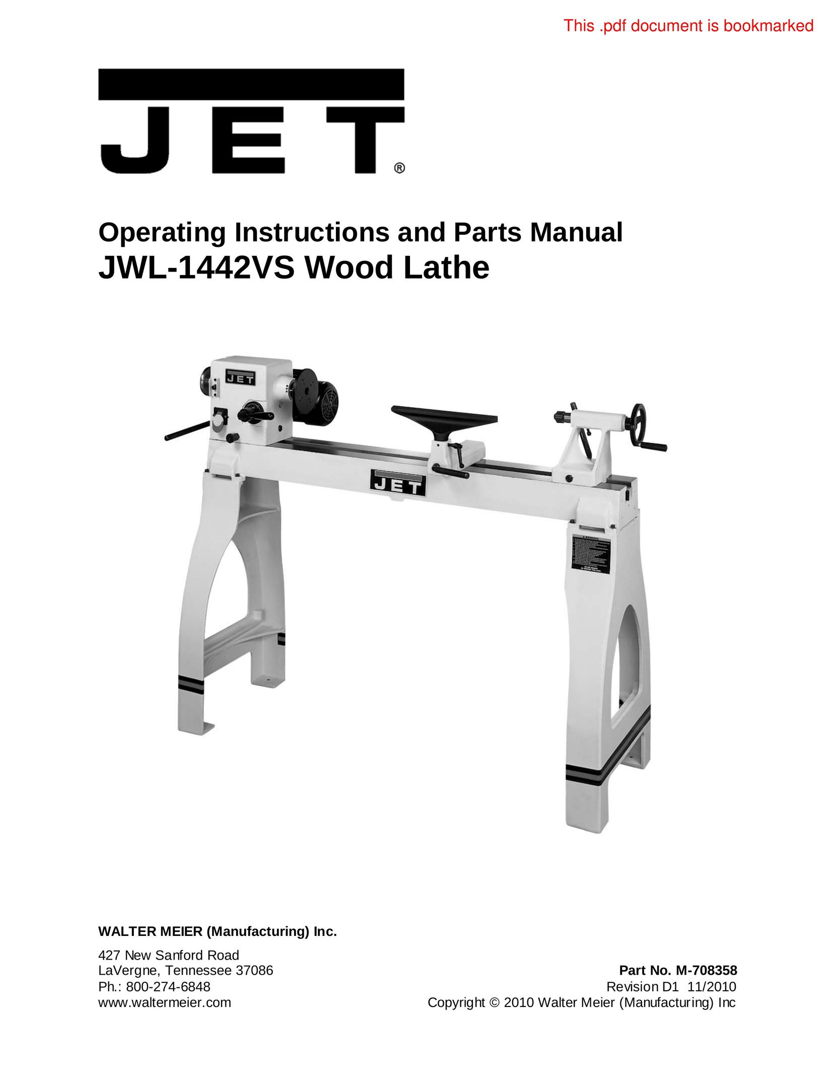 Jet Tools JWL-1442VS Lathe User Manual