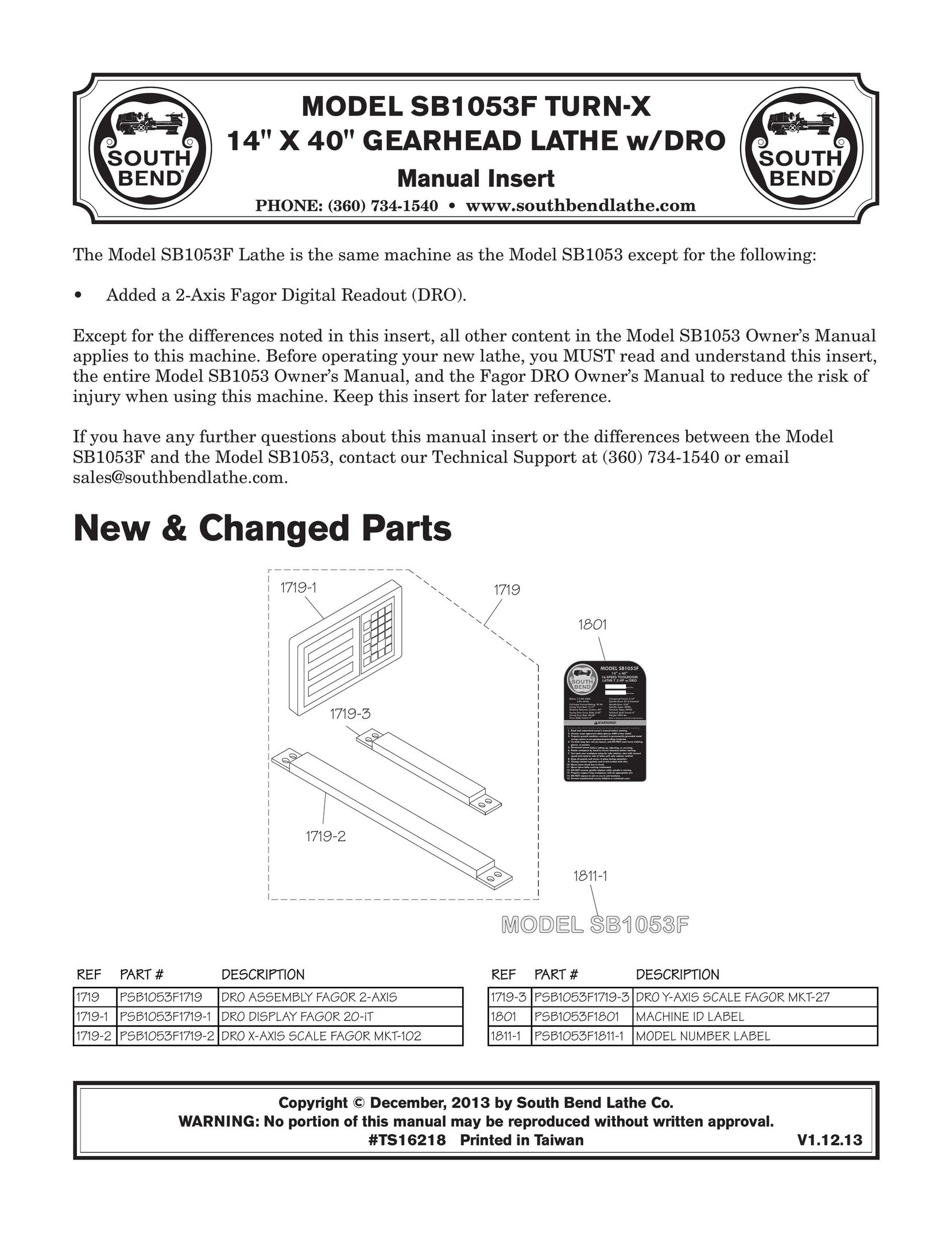 Southbend SB1053F Turn-X Lathe User Manual