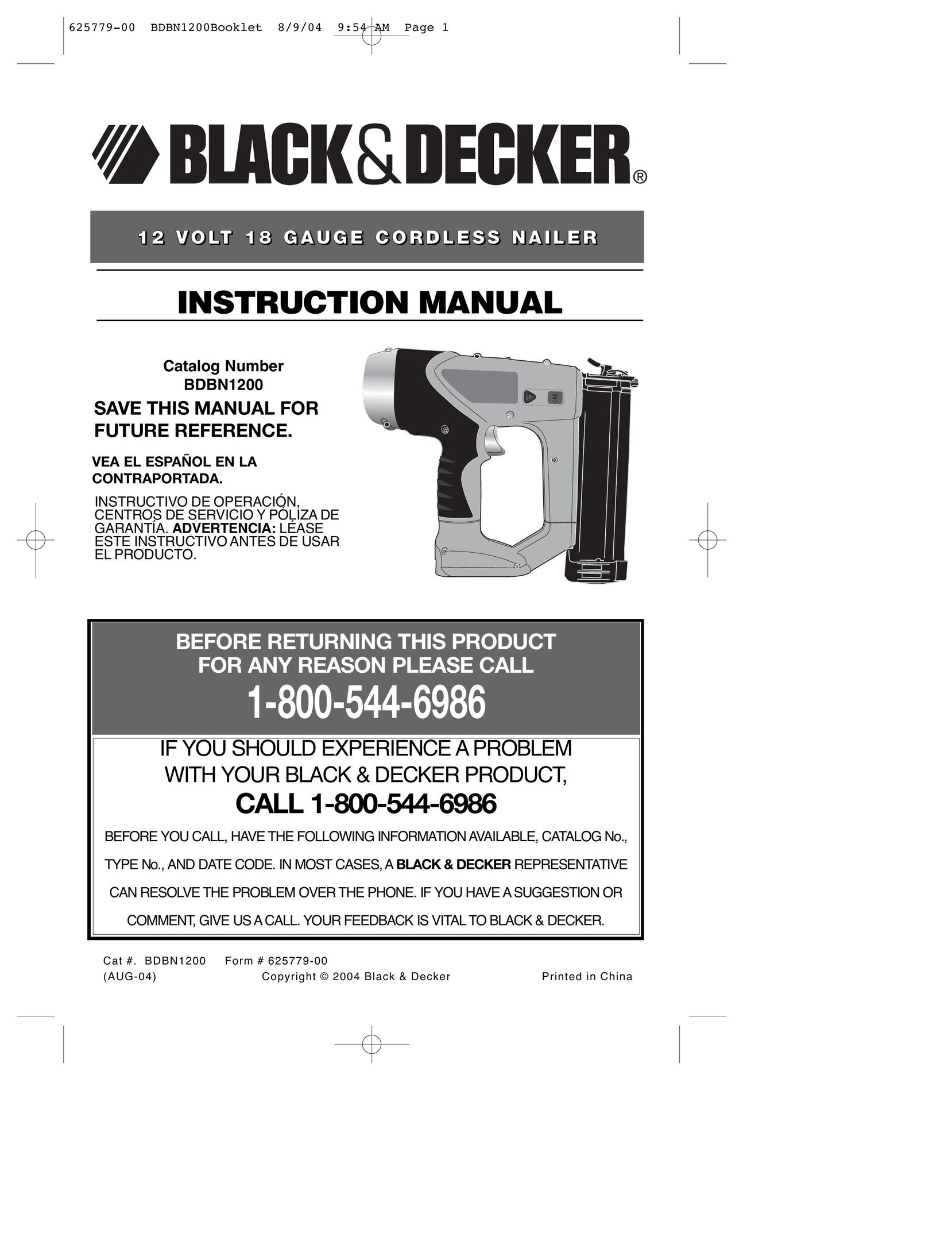 Black & Decker 625779-00 Nail Gun User Manual