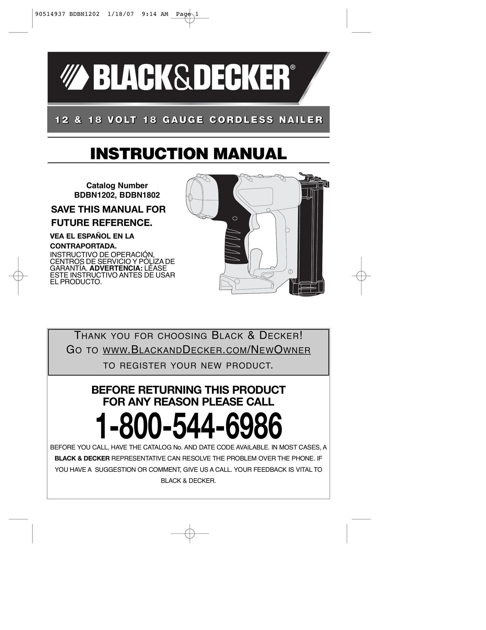 Black & Decker 90514937 Nail Gun User Manual