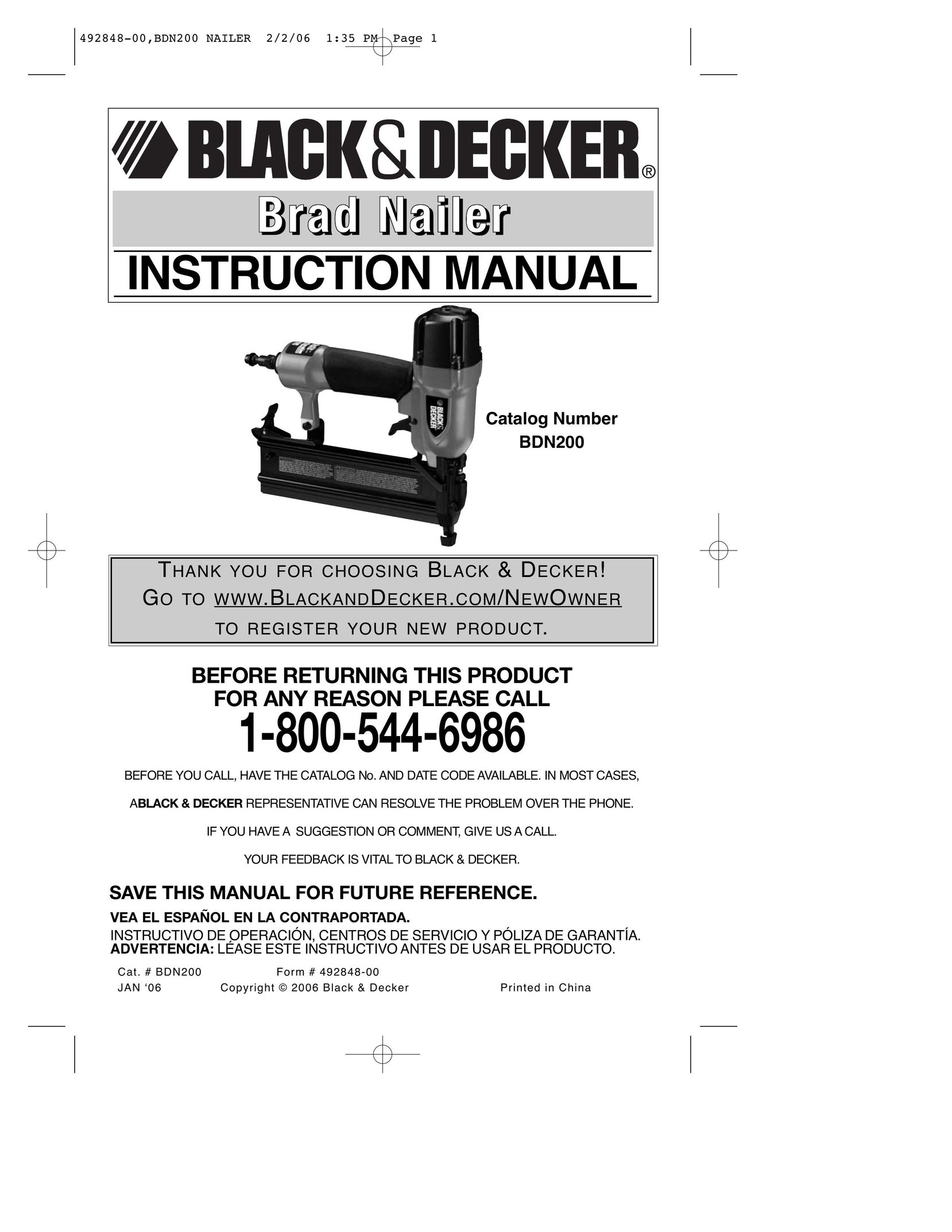 Black & Decker BDN200 Nail Gun User Manual