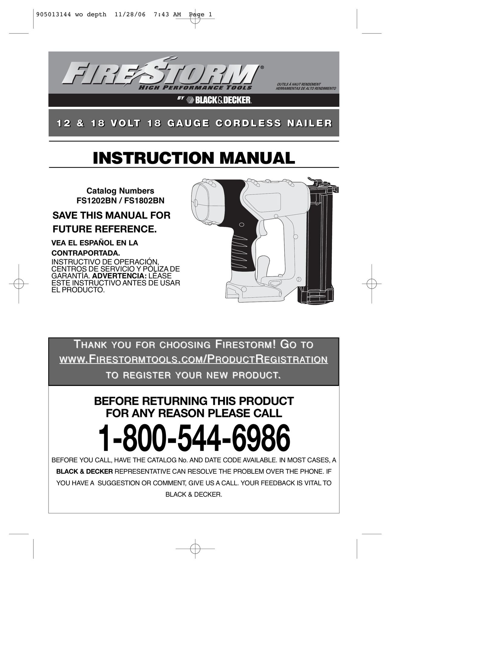 Black & Decker FS1202BN Nail Gun User Manual