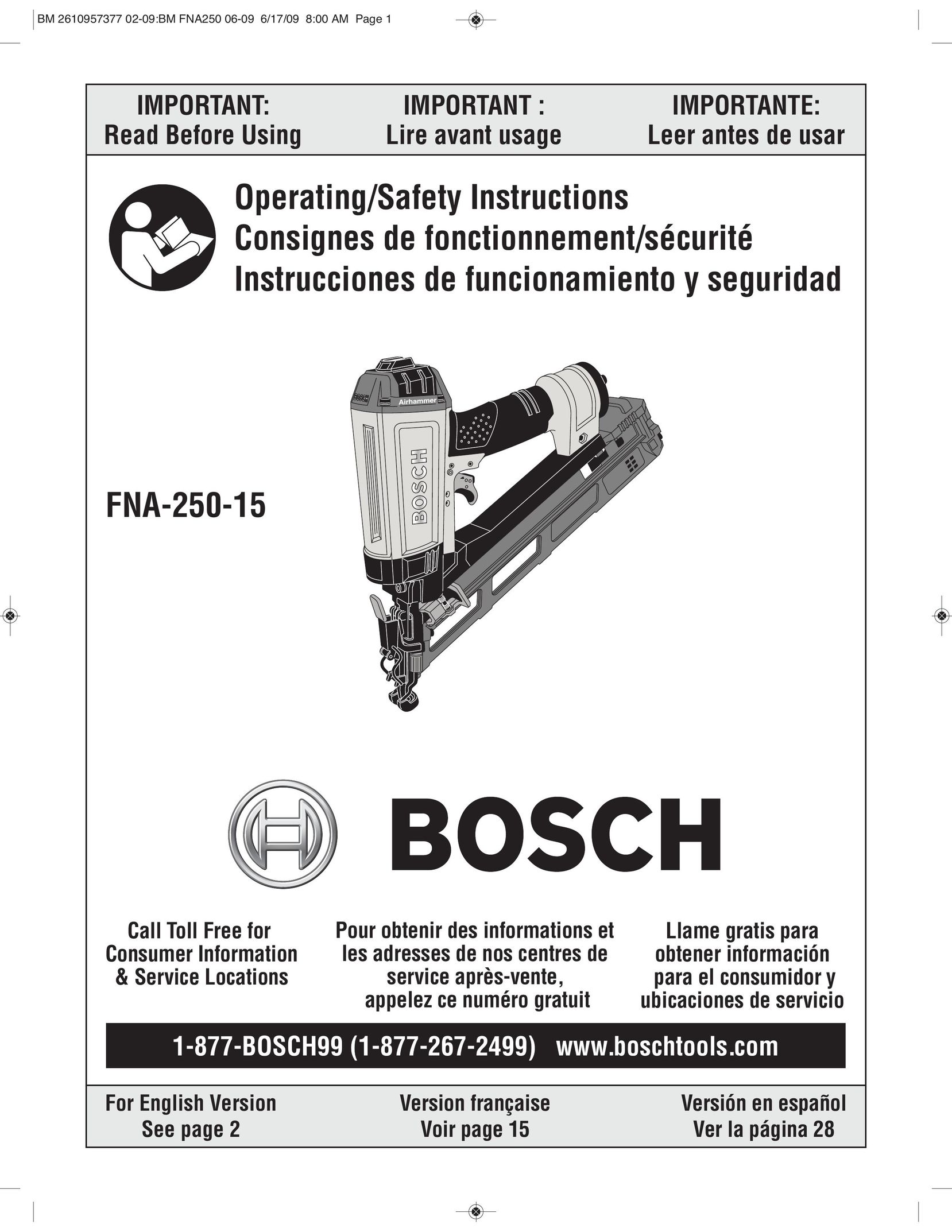 Bosch Power Tools FNA250-15 Nail Gun User Manual