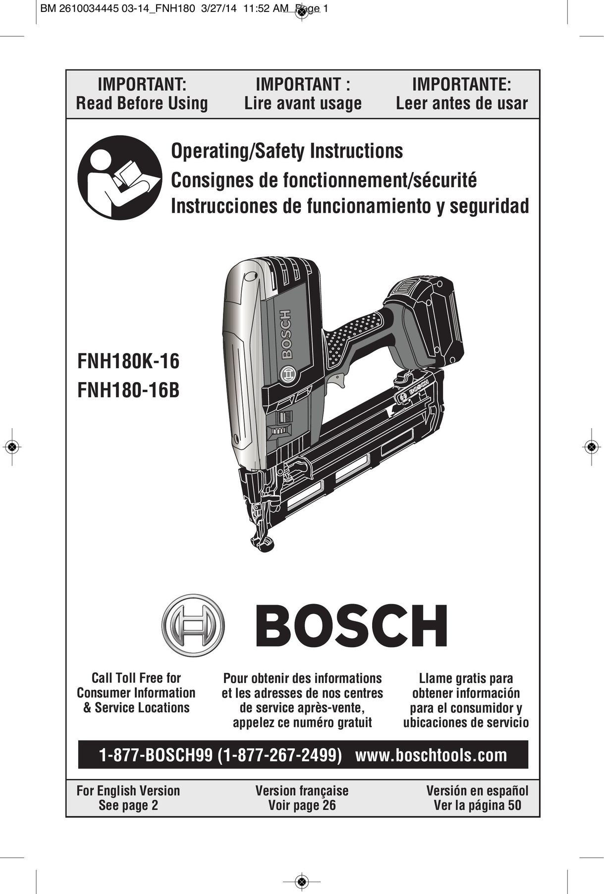 Bosch Power Tools FNH180K-16 Nail Gun User Manual