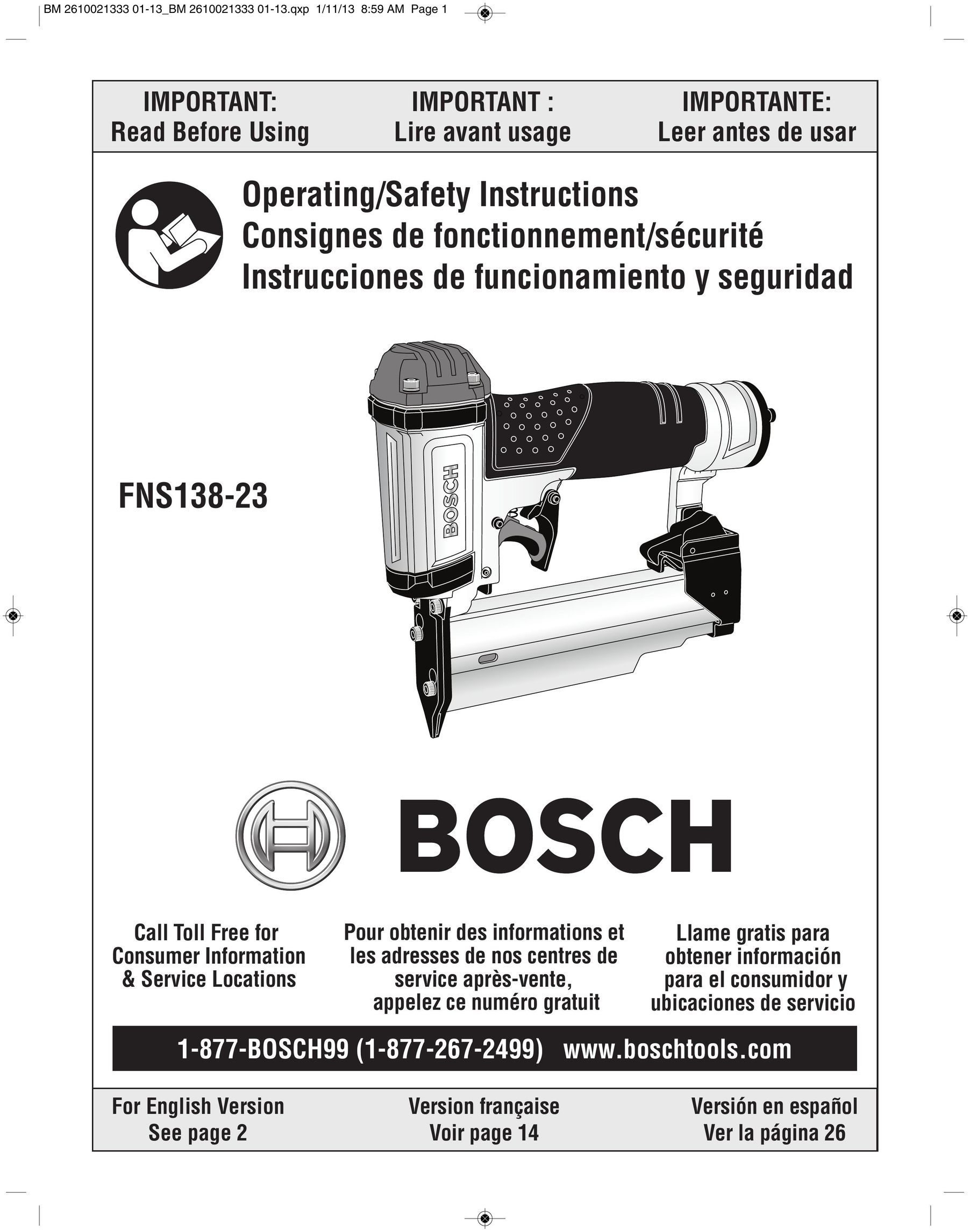 Bosch Power Tools FNS138-23 Nail Gun User Manual