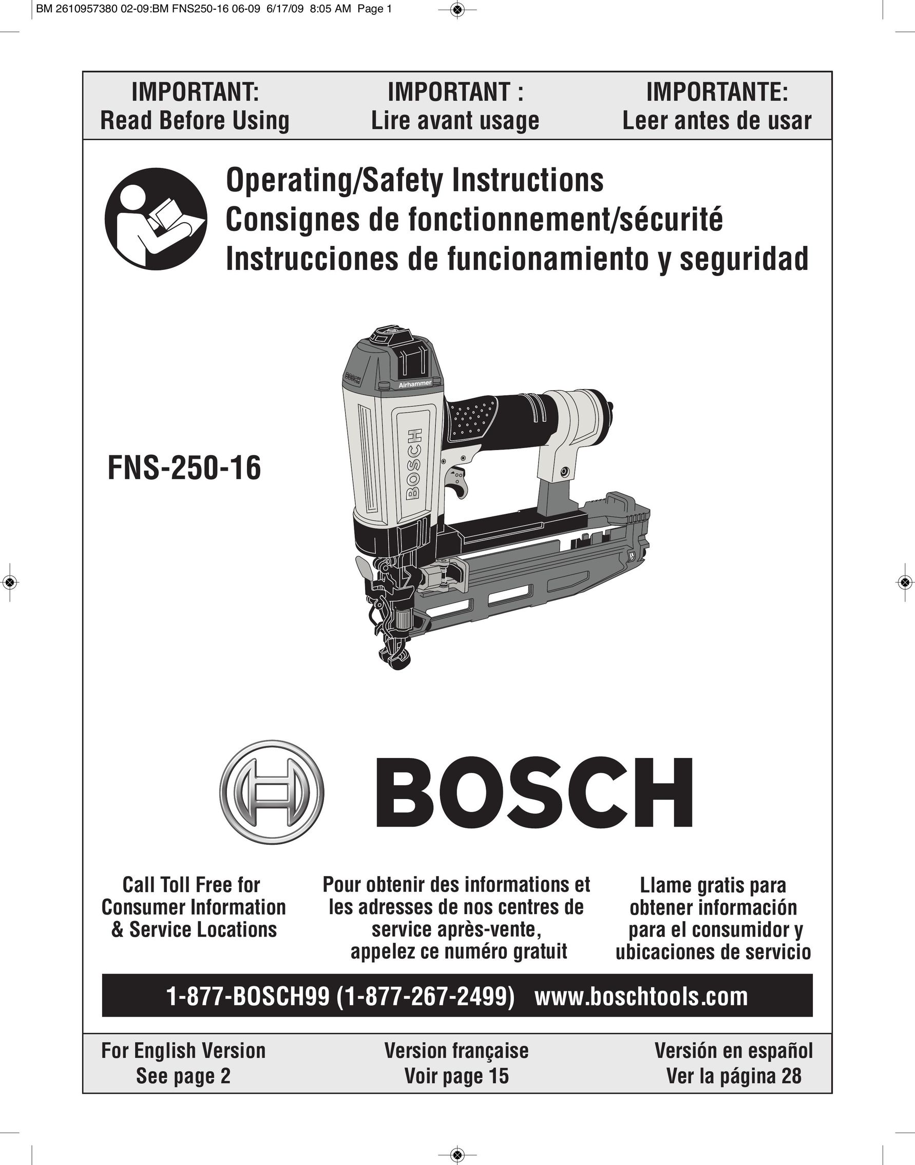 Bosch Power Tools FNS250-16 Nail Gun User Manual