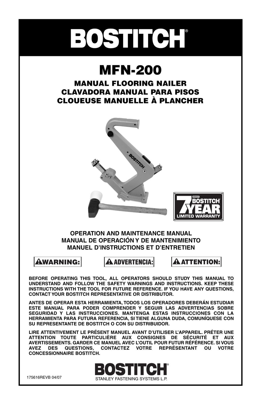 Bostitch 175616REVB Nail Gun User Manual