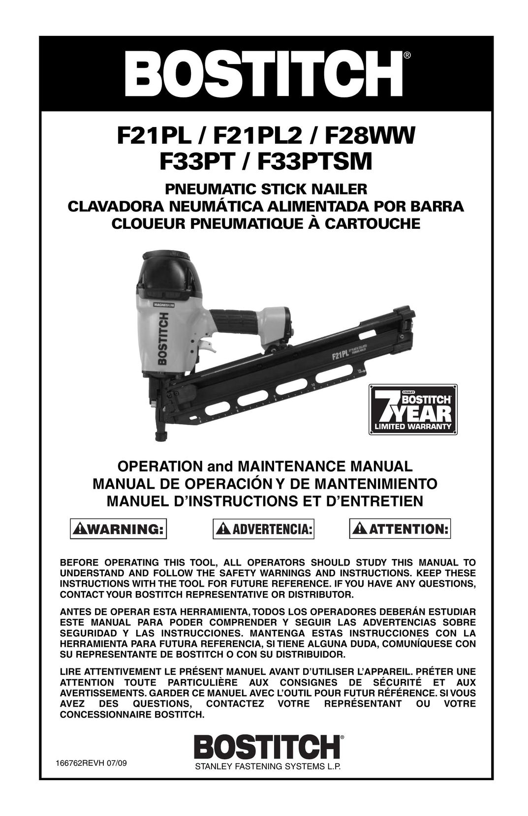 Bostitch F21PL2 Nail Gun User Manual