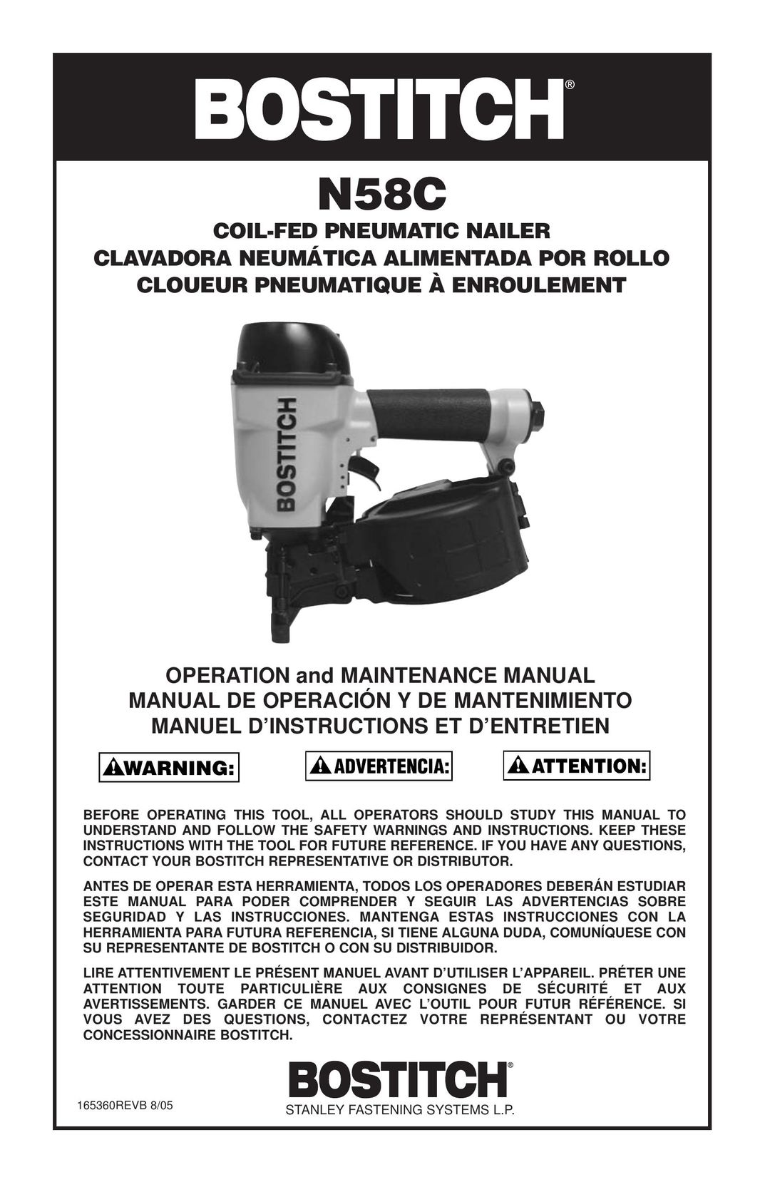 Bostitch N58C Nail Gun User Manual