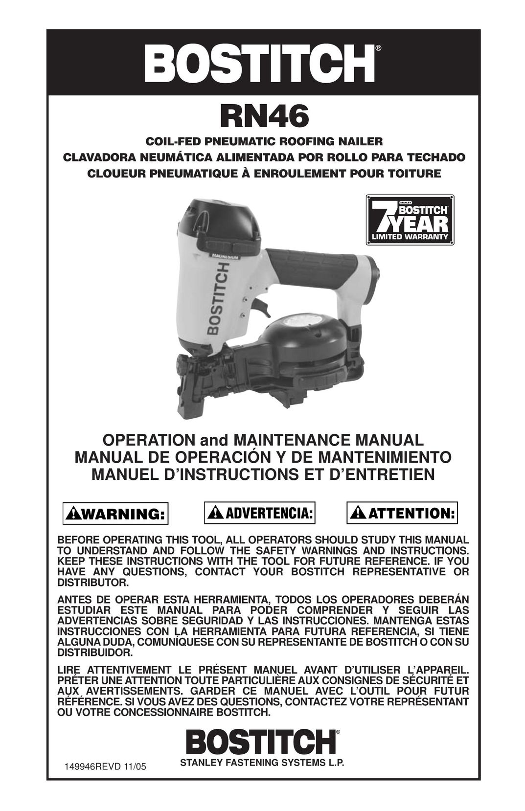 Bostitch RN46 Nail Gun User Manual