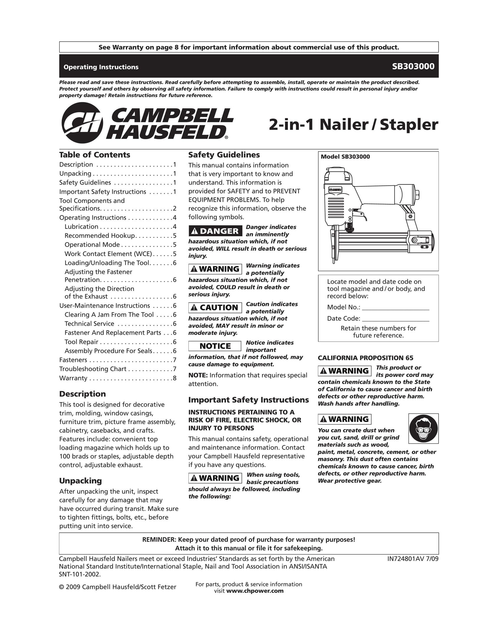 Campbell Hausfeld IN724801AV Nail Gun User Manual
