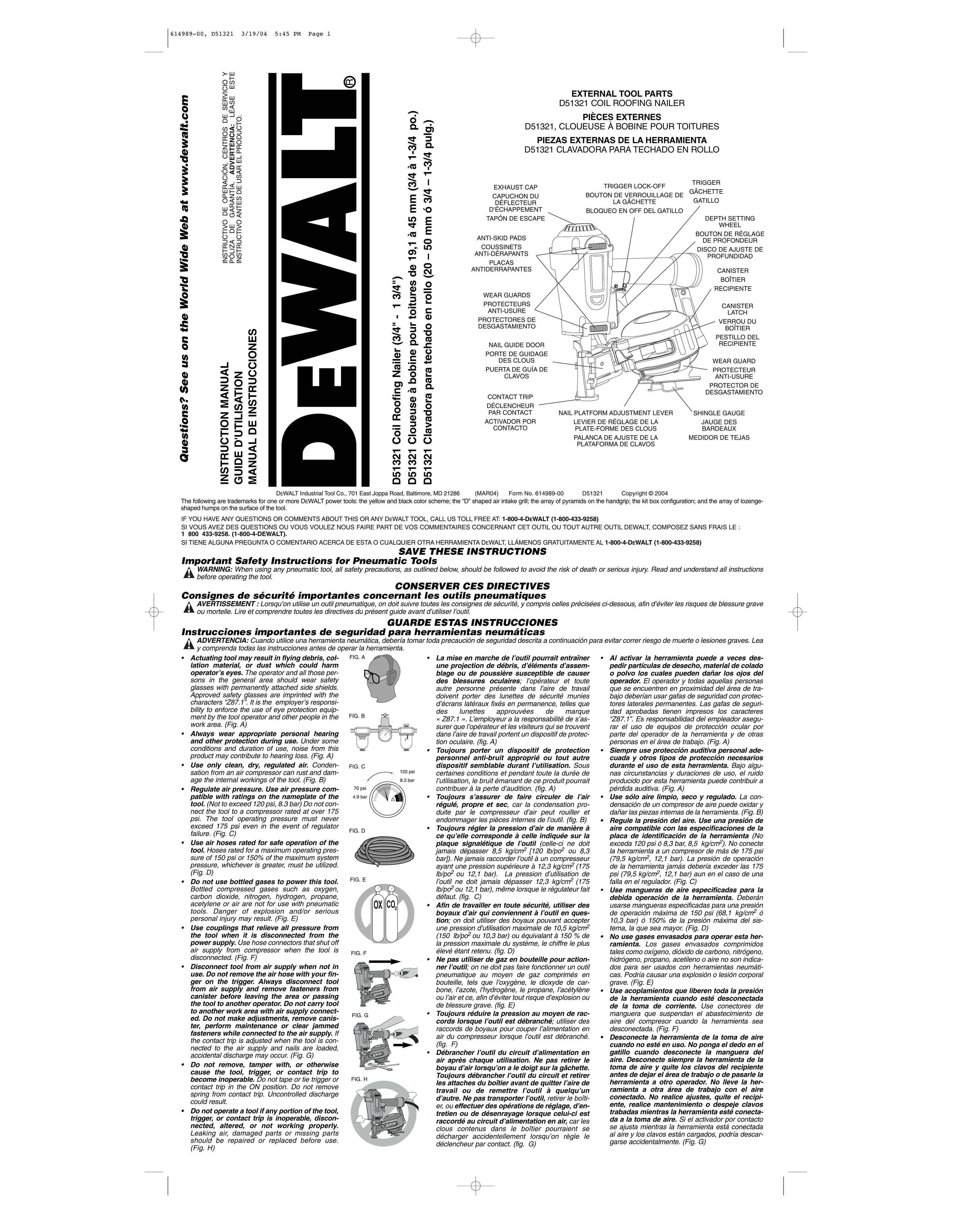 DeWalt D51321 Nail Gun User Manual