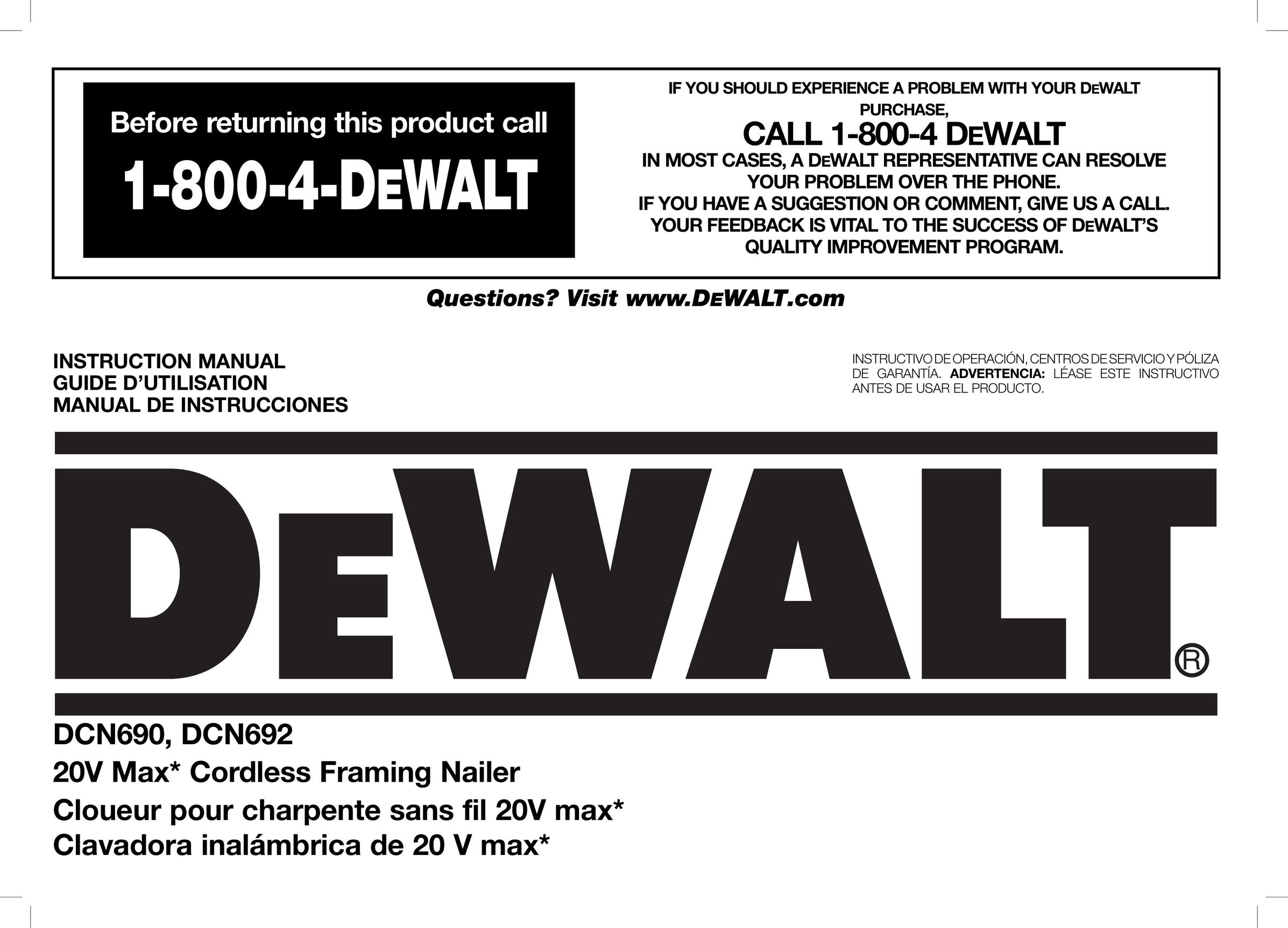 DeWalt DCN690 Nail Gun User Manual