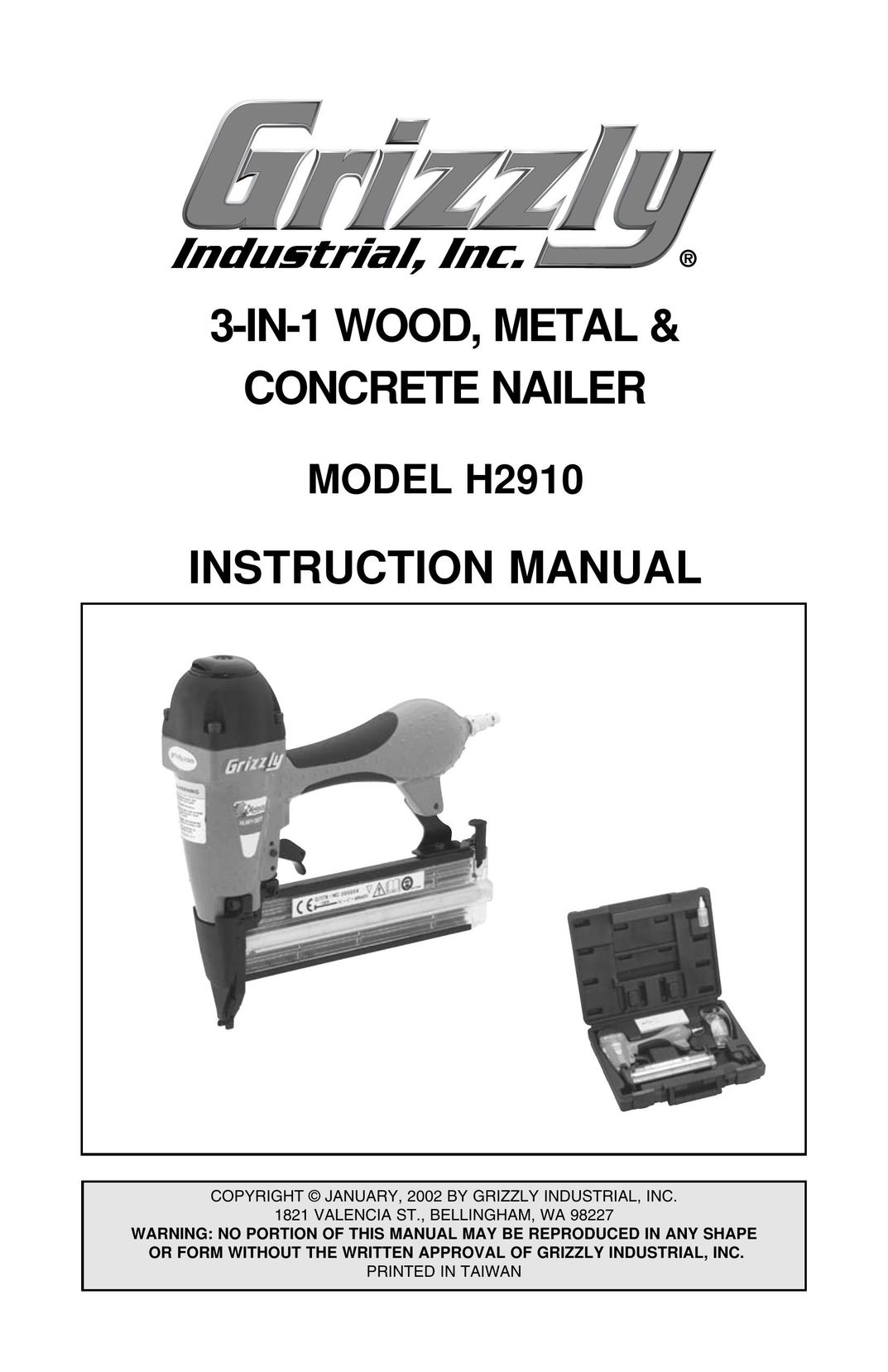 Grizzly H2910 Nail Gun User Manual