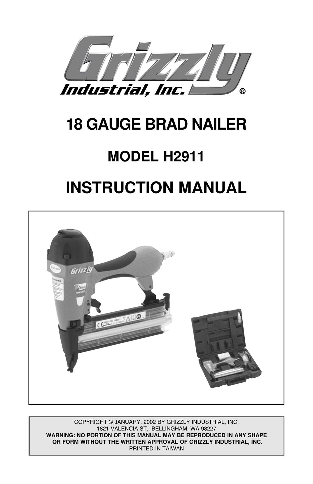 Grizzly H2911 Nail Gun User Manual
