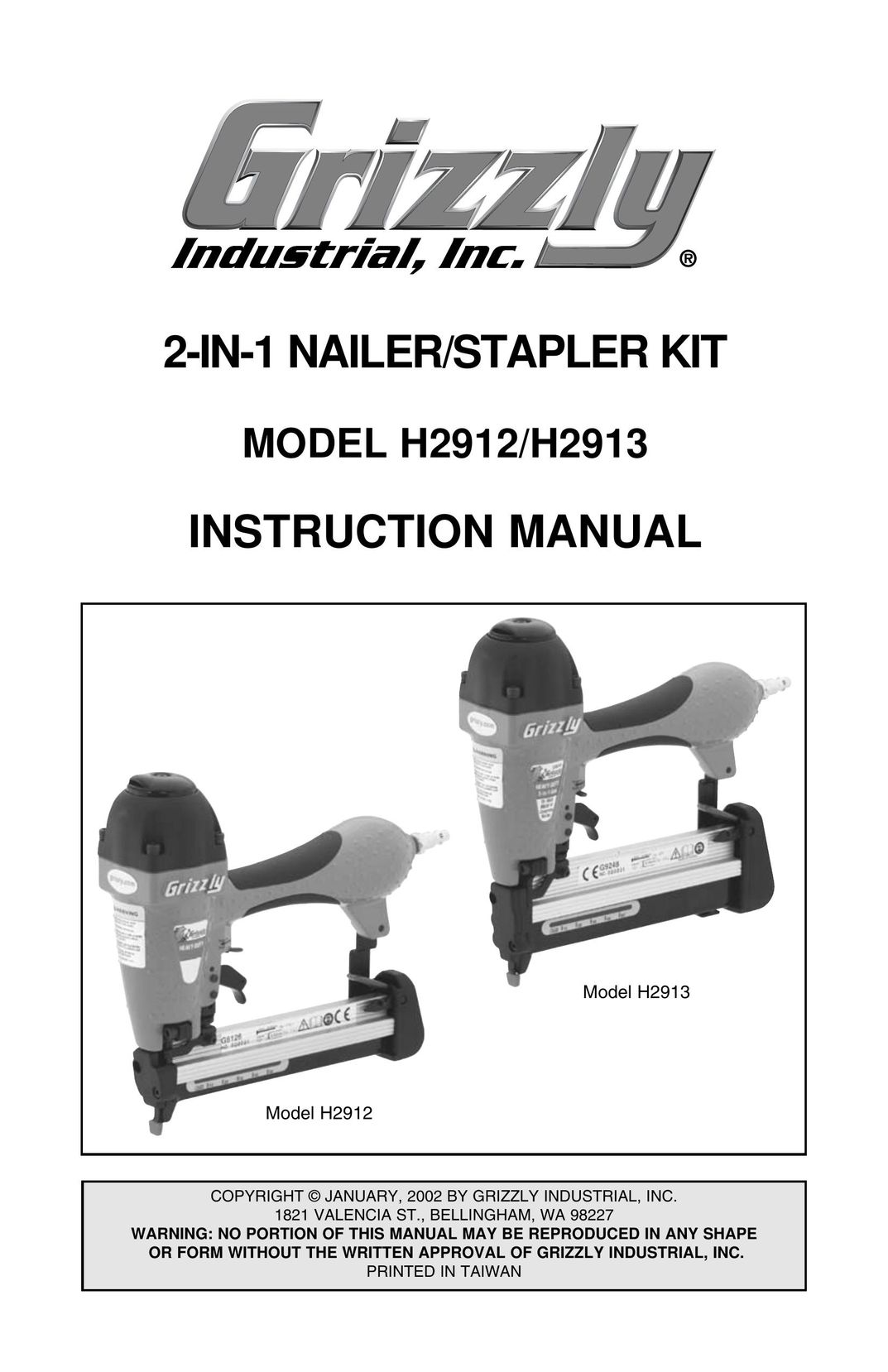 Grizzly H2912/H2913 Nail Gun User Manual