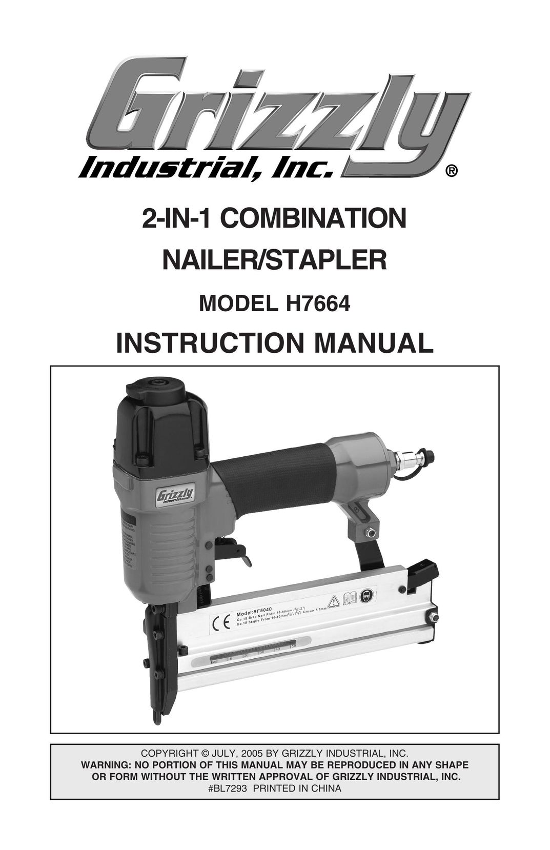 Grizzly H7664 Nail Gun User Manual