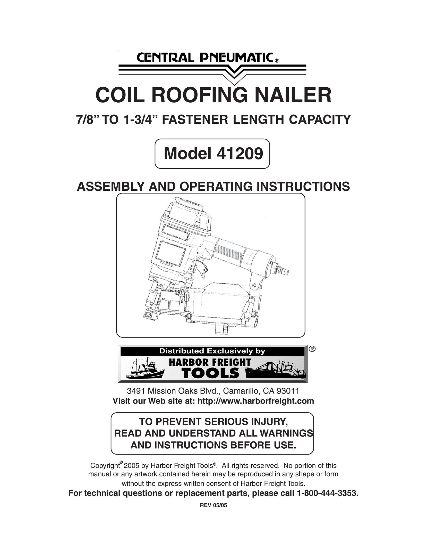 Harbor Freight Tools 41209 Nail Gun User Manual