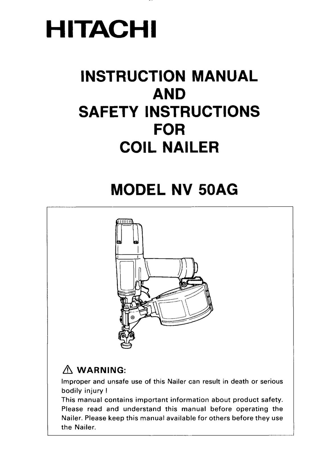 Hitachi Model NV 50AG Nail Gun User Manual