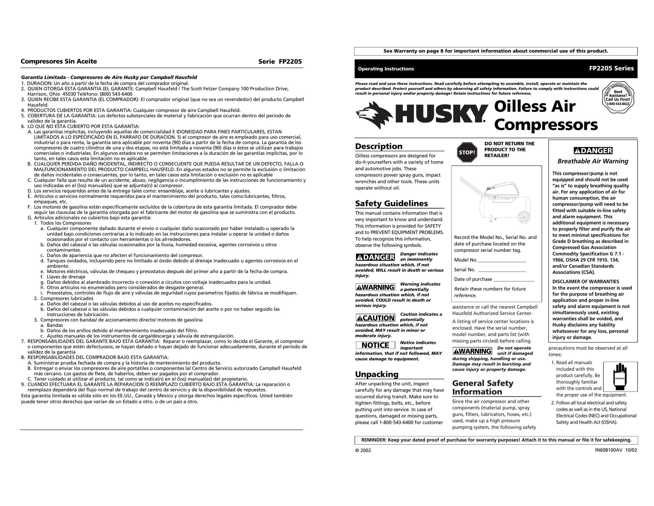Husky FP2205 Nail Gun User Manual