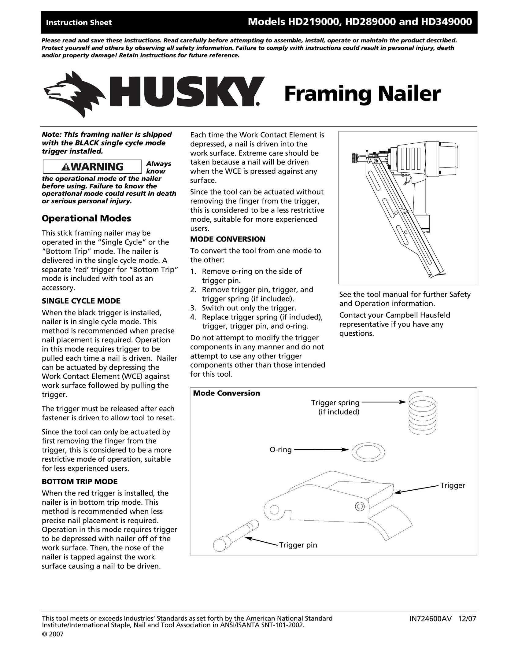 Husky HD349000 Nail Gun User Manual