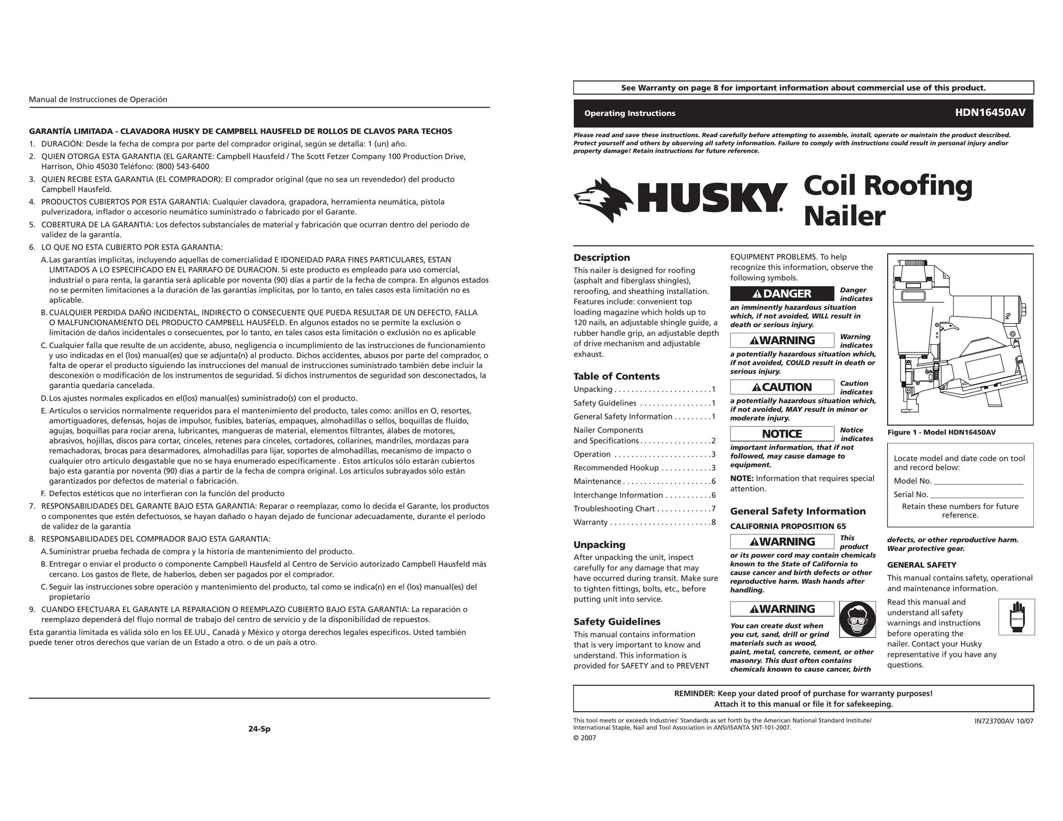 Husky HDN16450AV Nail Gun User Manual