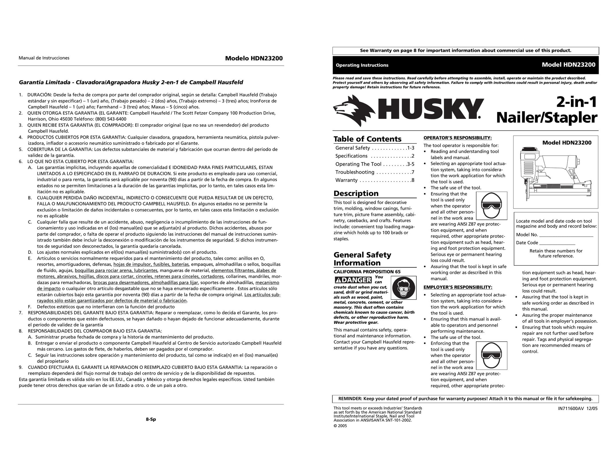 Husky HDN23200 Nail Gun User Manual