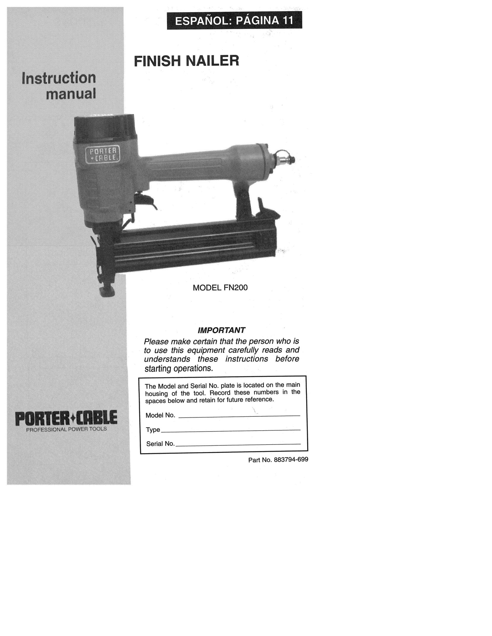 Porter-Cable 883794-699 Nail Gun User Manual