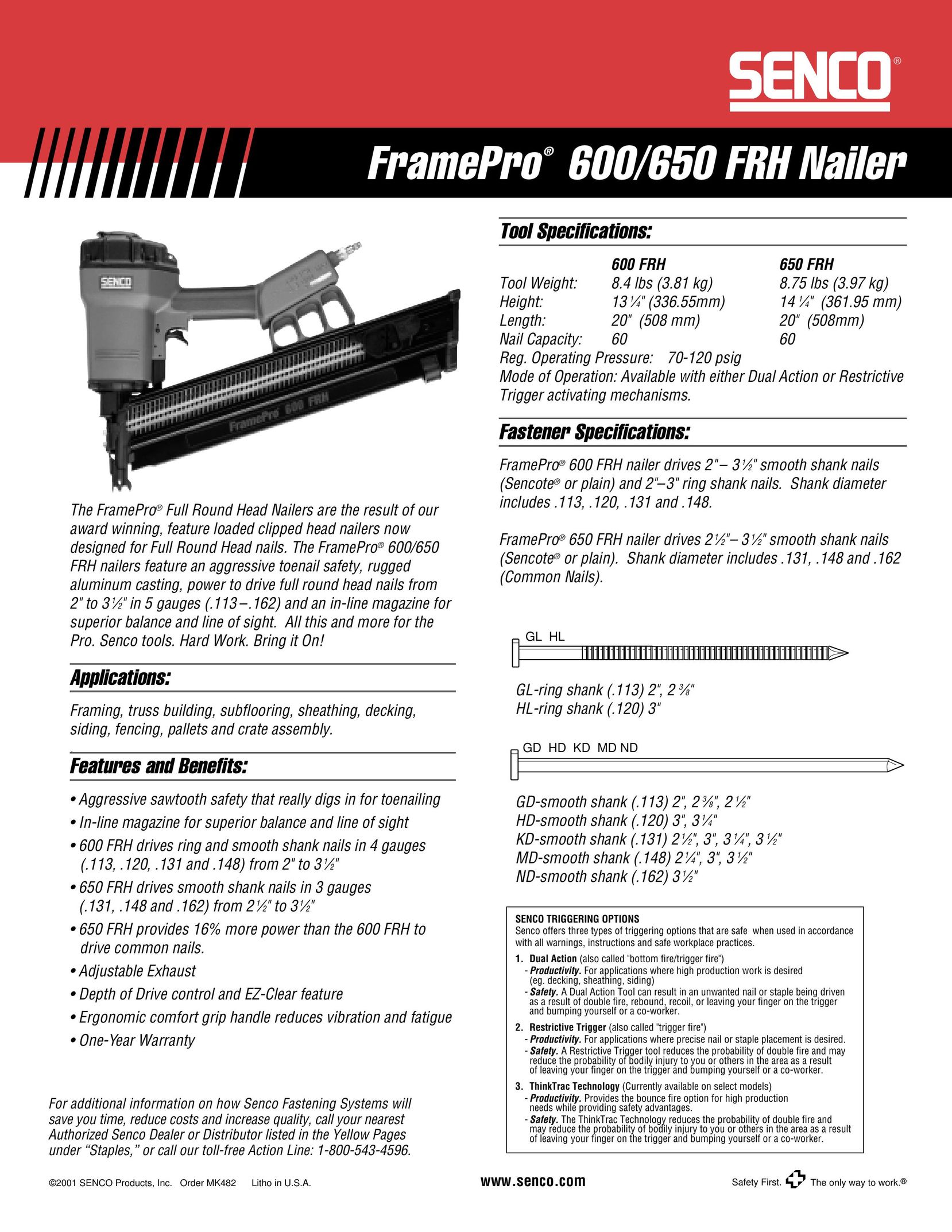 Senco 600 FRH Nail Gun User Manual