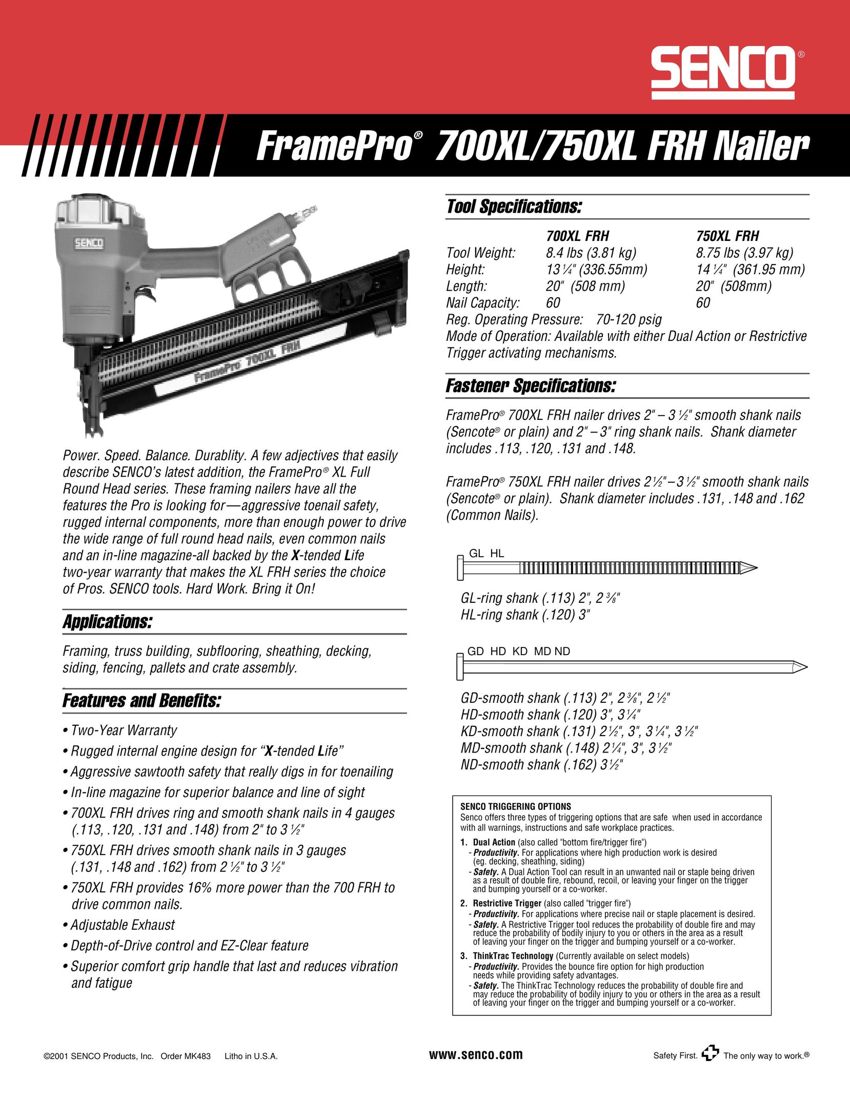 Senco 750XL Nail Gun User Manual