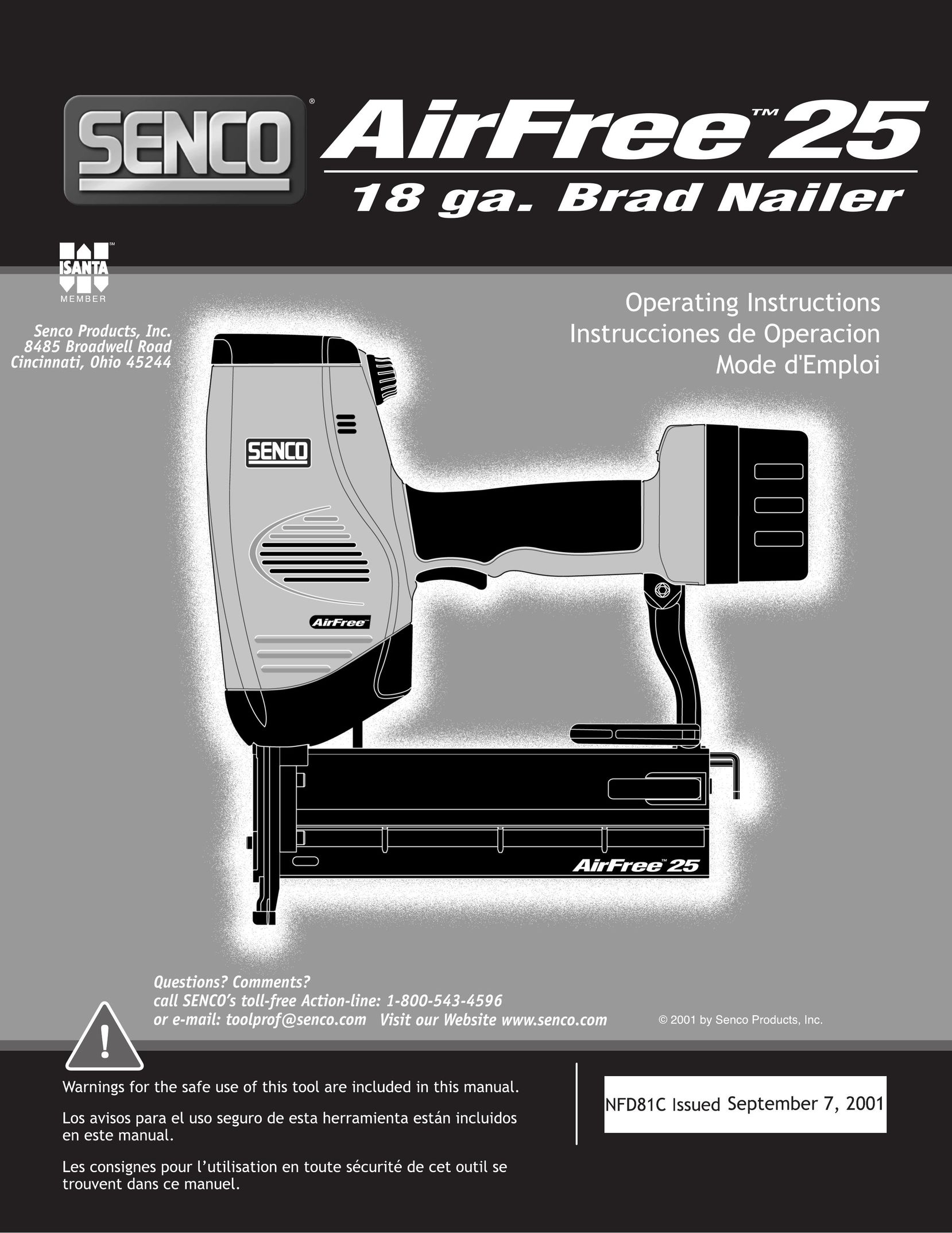 Senco AirFree 25 Nail Gun User Manual