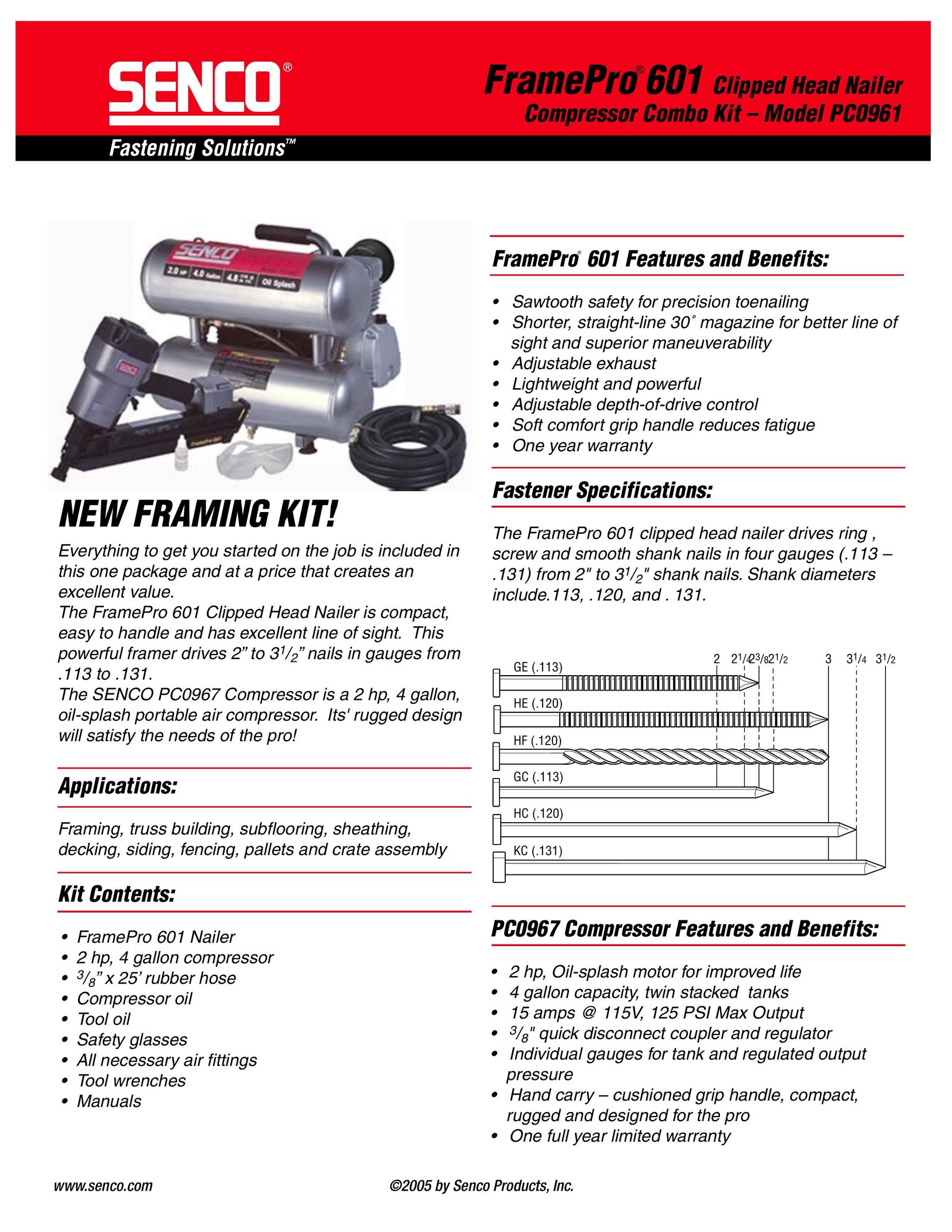 Senco Frame Pro 0961 Nail Gun User Manual