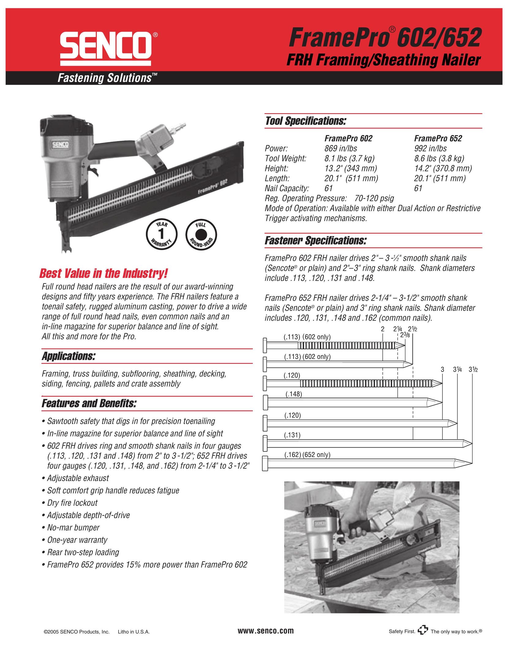 Senco FramePro 652 Nail Gun User Manual