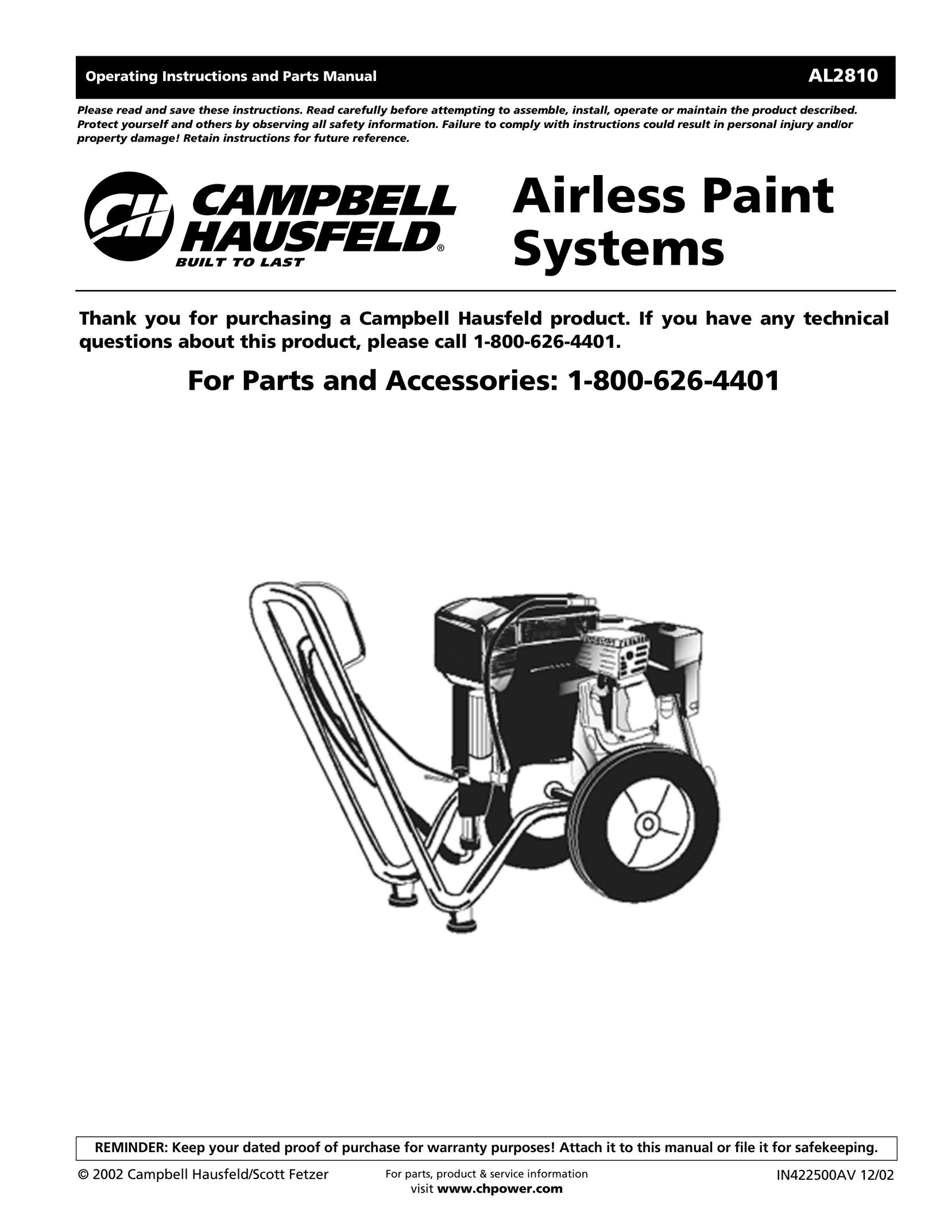 Campbell Hausfeld AL2810 Paint Sprayer User Manual