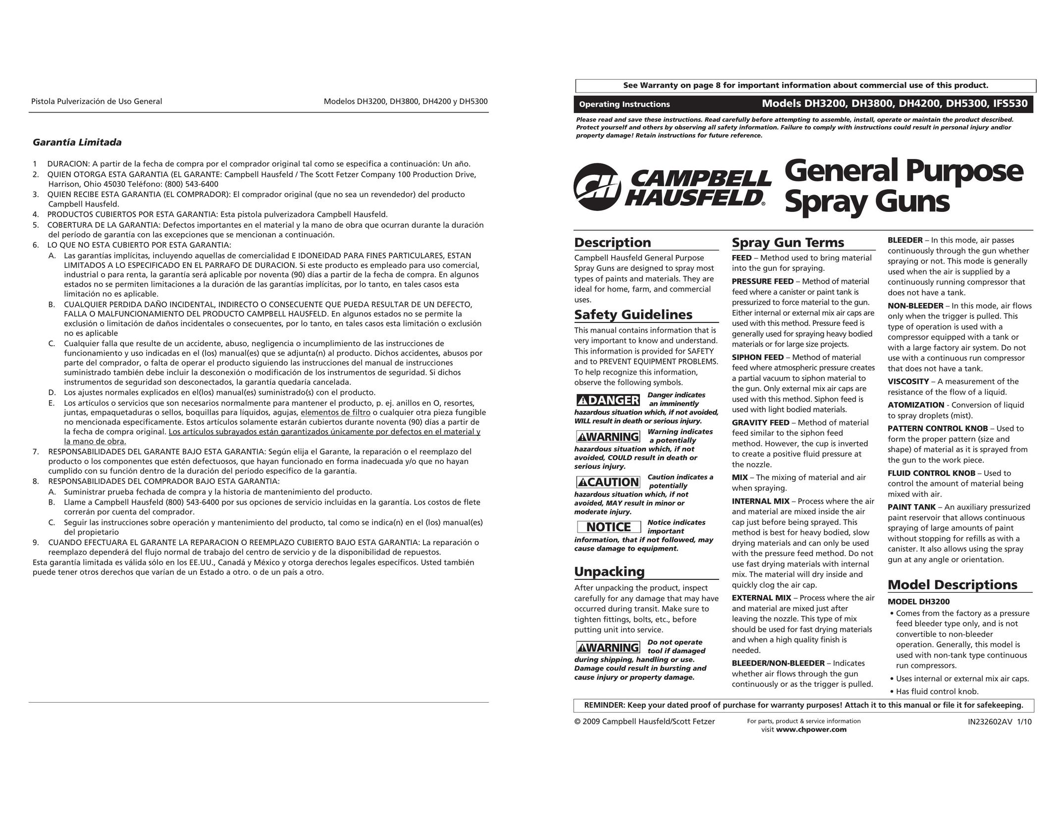 Campbell Hausfeld DH3200 Paint Sprayer User Manual