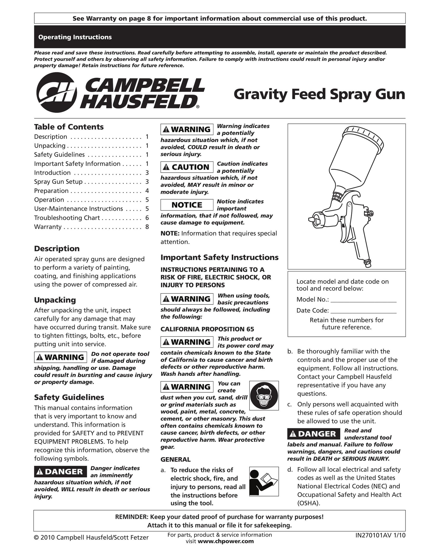Campbell Hausfeld DH5700 Paint Sprayer User Manual