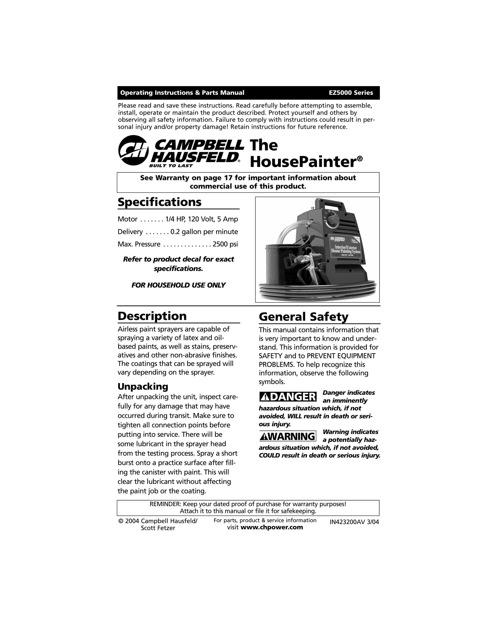 Campbell Hausfeld EZ5000 Paint Sprayer User Manual