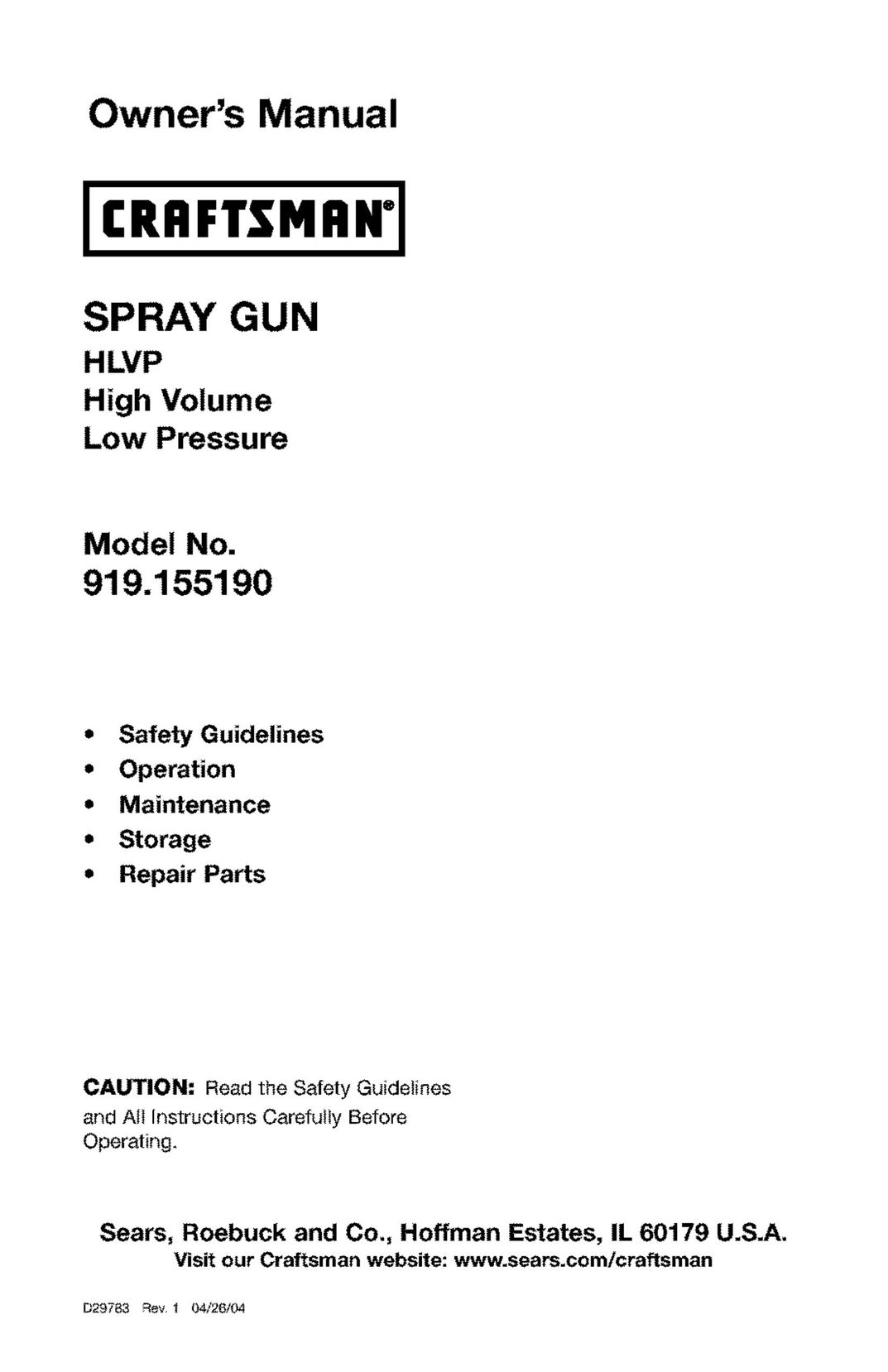 Craftsman 919.15519 Paint Sprayer User Manual
