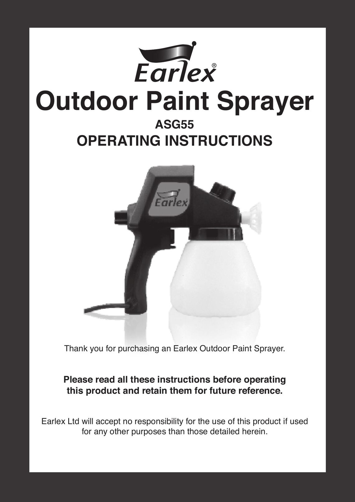 Earlex ASG55 Paint Sprayer User Manual