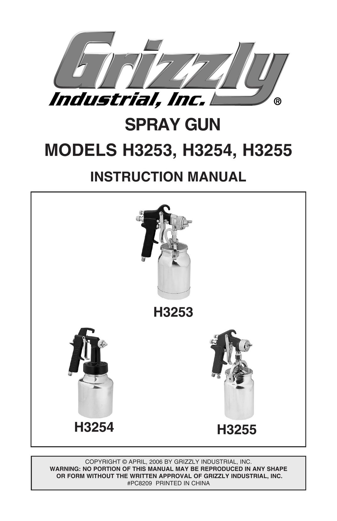 Grizzly H3253 Paint Sprayer User Manual