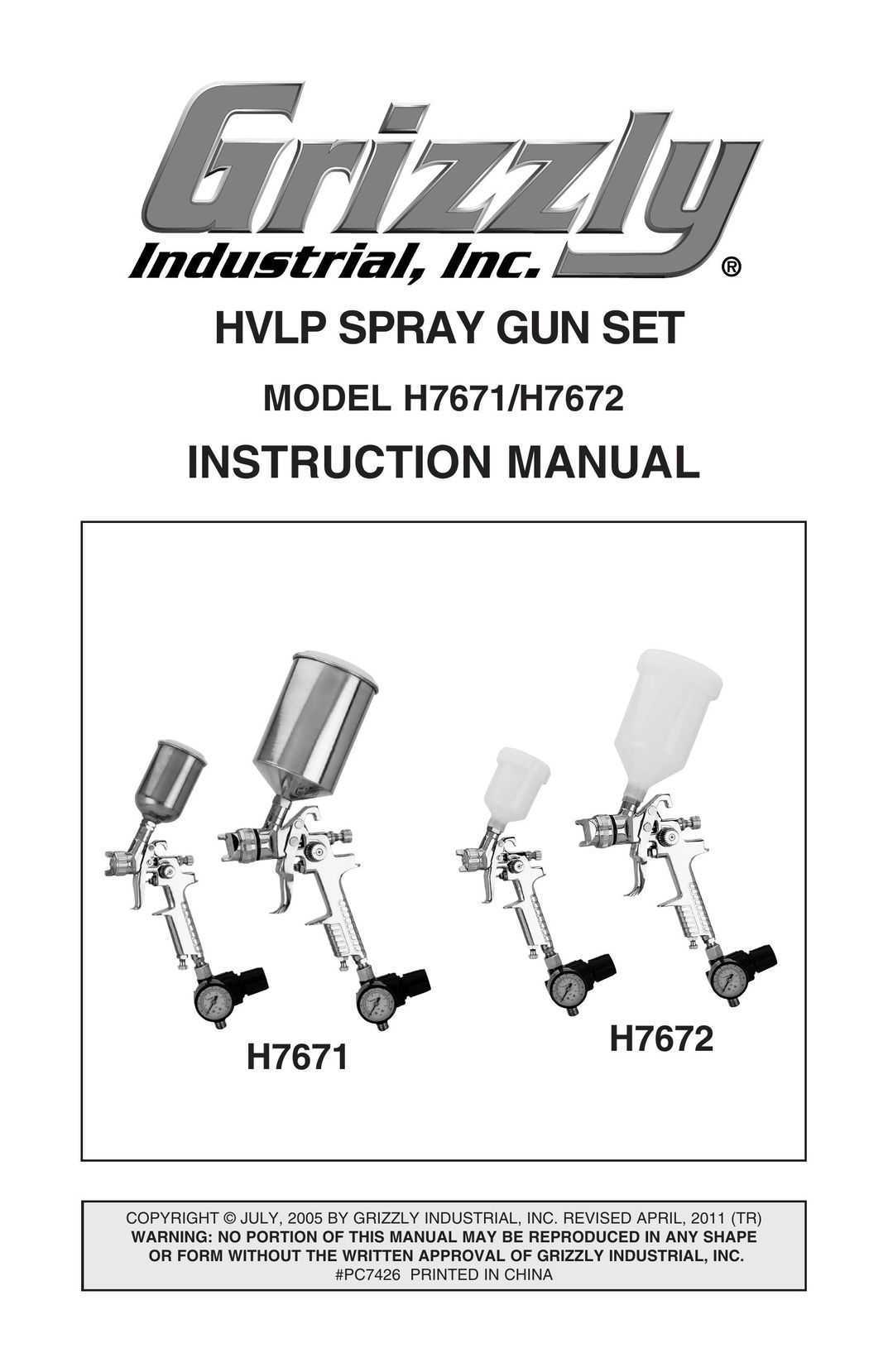 Grizzly H7671 Paint Sprayer User Manual