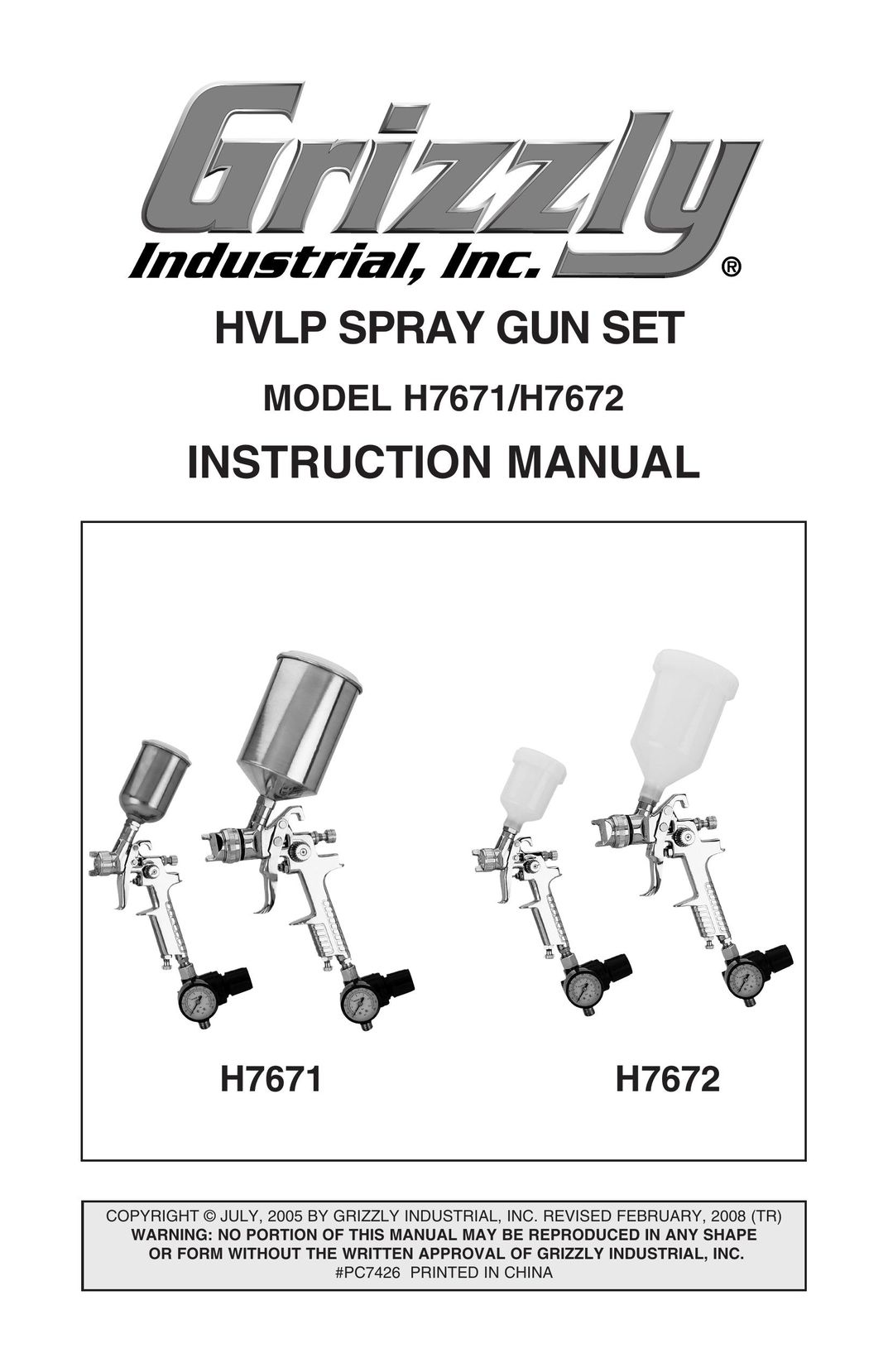 Grizzly H7671 H7672 Paint Sprayer User Manual