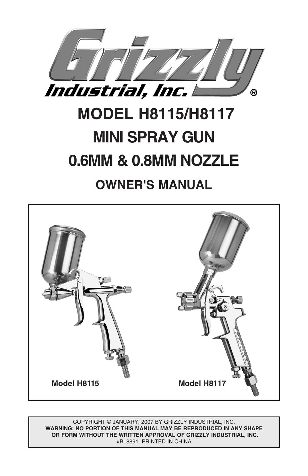 Grizzly H8115 Paint Sprayer User Manual