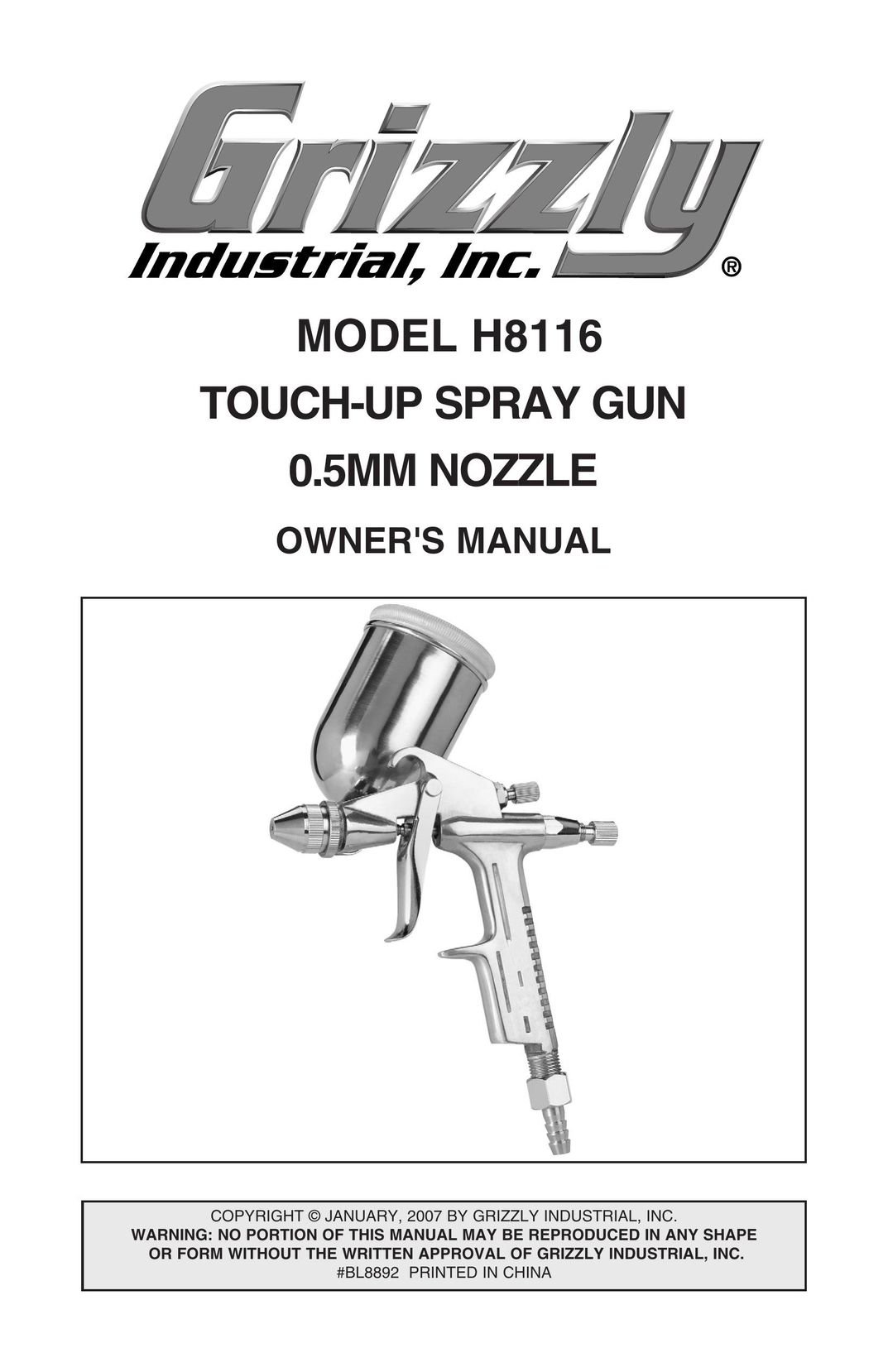 Grizzly H8116 Paint Sprayer User Manual
